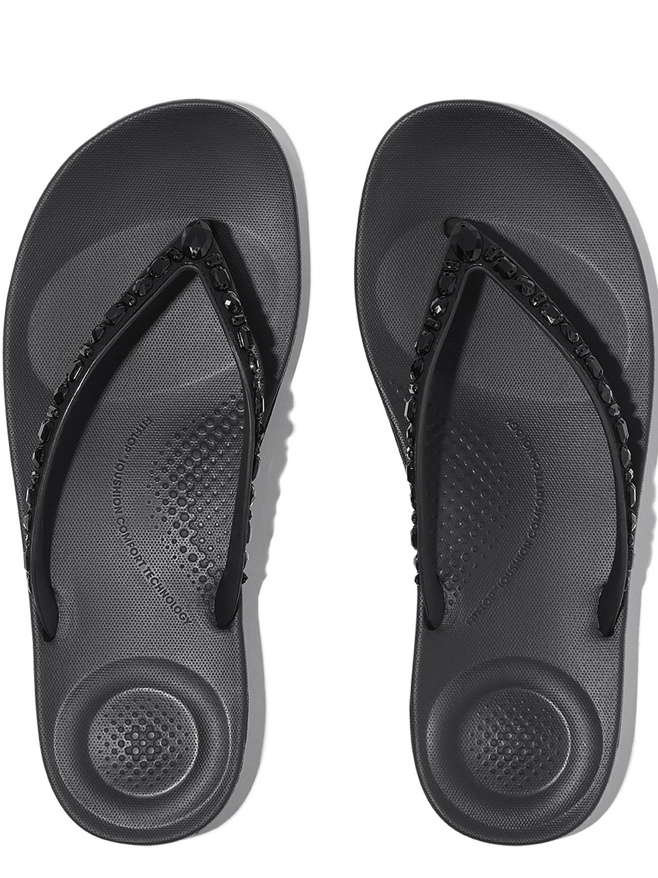  image of fitflop-iqushion-multi-crystal-ergonomic-flip-flops-all-black