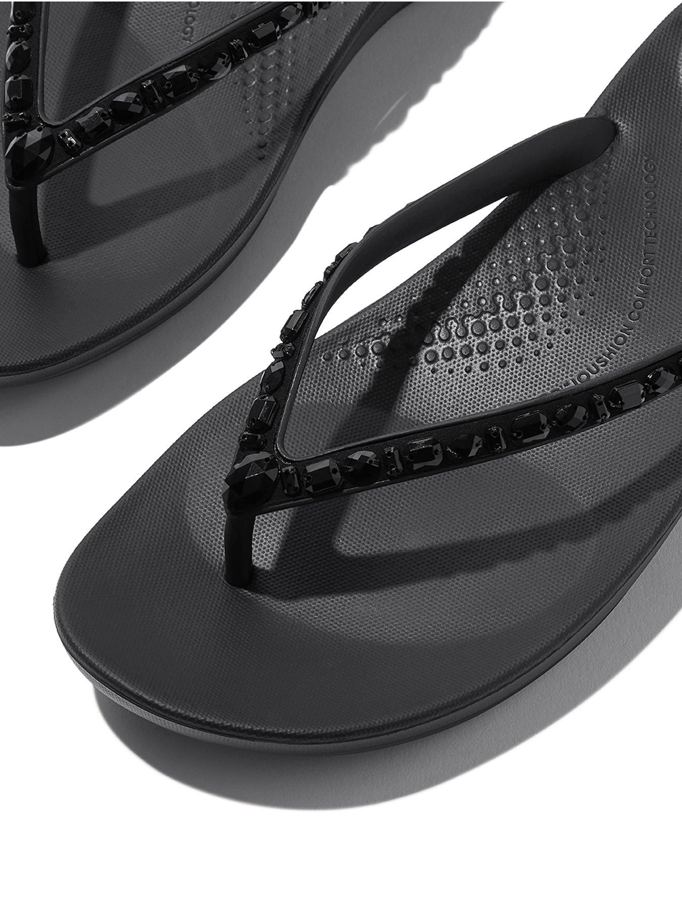  image of fitflop-iqushion-multi-crystal-ergonomic-flip-flops-all-black