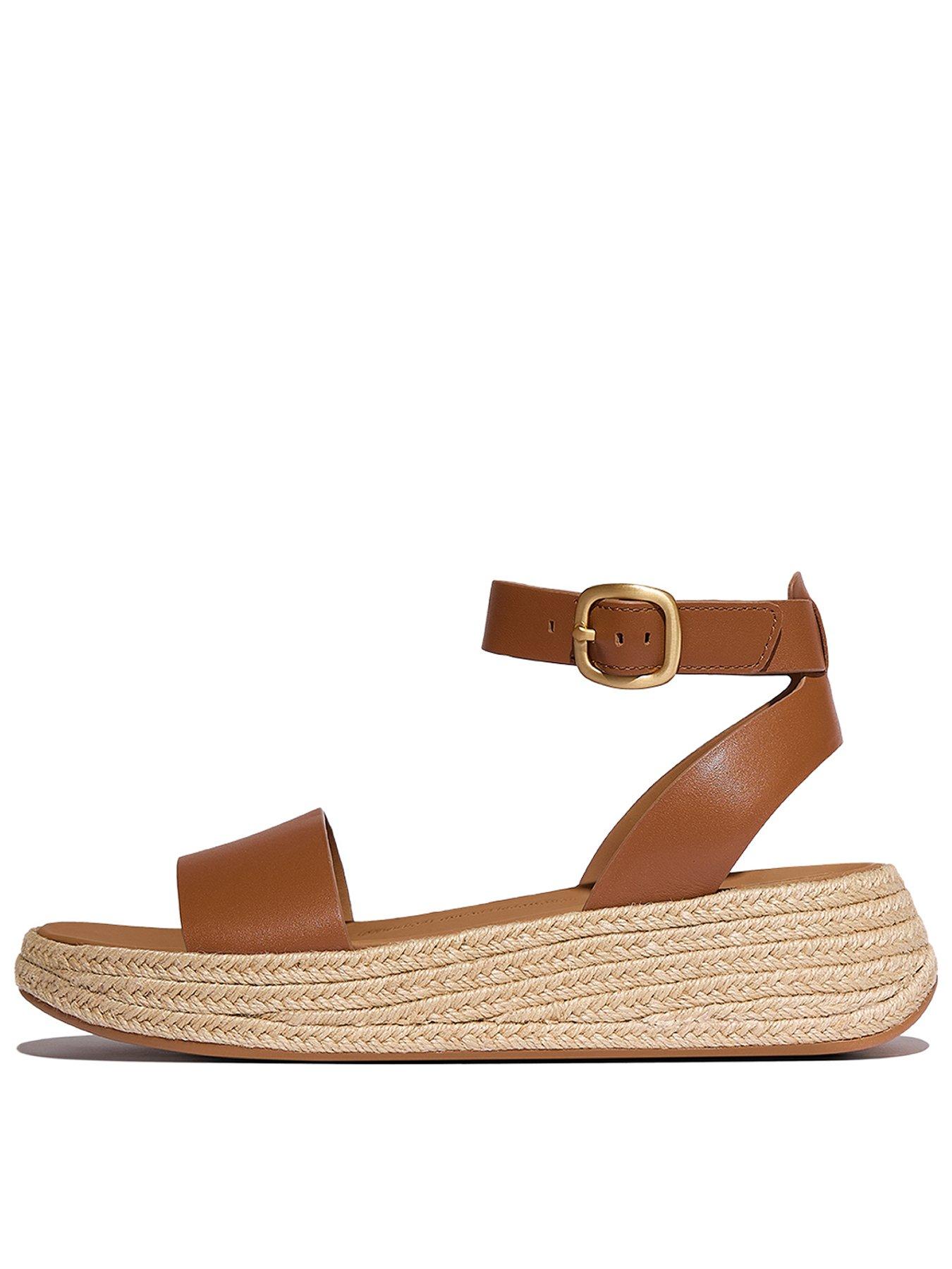 FitFlop F-mode Espadrille Leather Flatform A/strap Sandals - Deep Tan