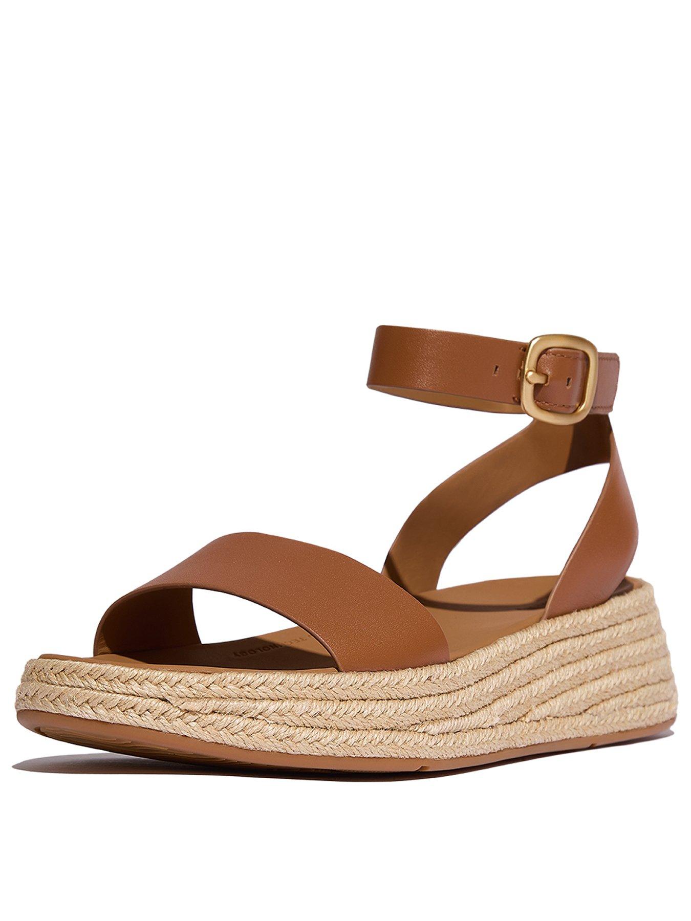  image of fitflop-f-mode-espadrille-leather-flatform-astrap-sandals-deep-tan