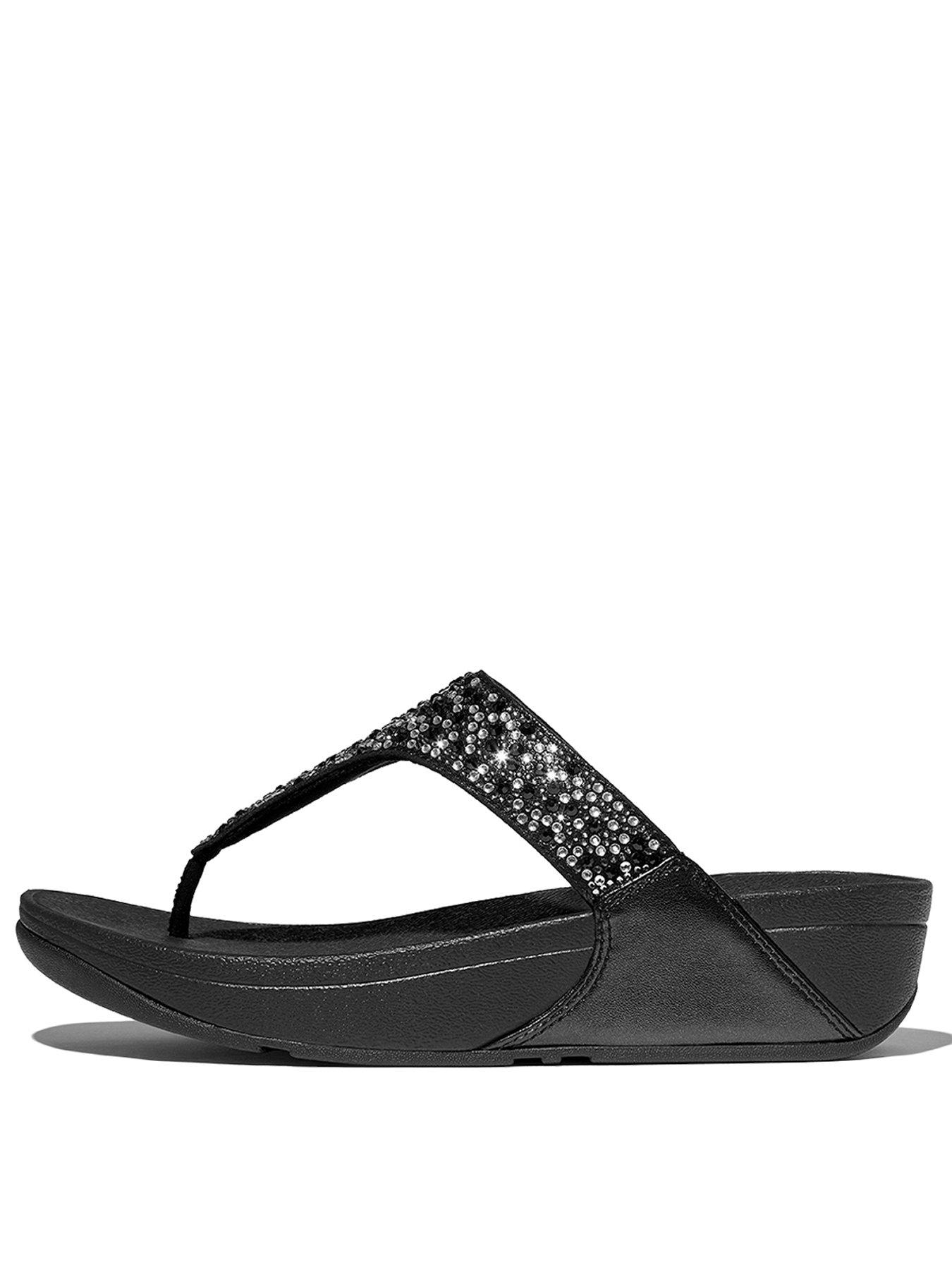 FitFlop Lulu Crystal-mix Toe-post Sandals - All Black