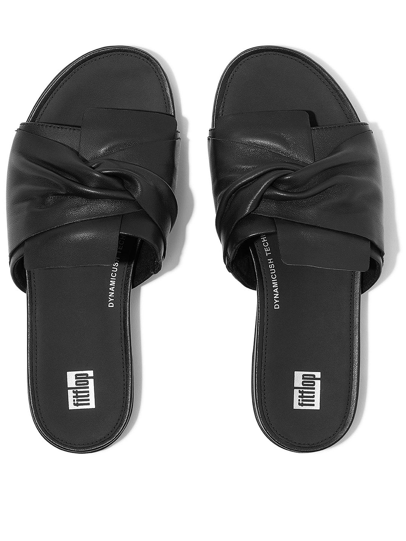 FitFlop Gracie Soft-twist Leather Slides - All Black