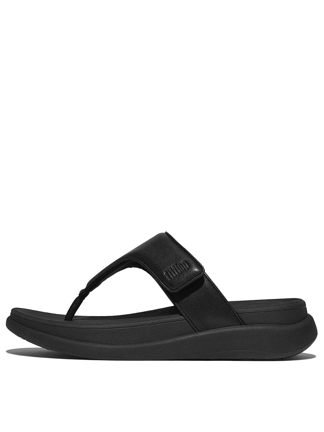 FitFlop F-mode Go Adjustable Flatform Toe-post Sandals - All Black