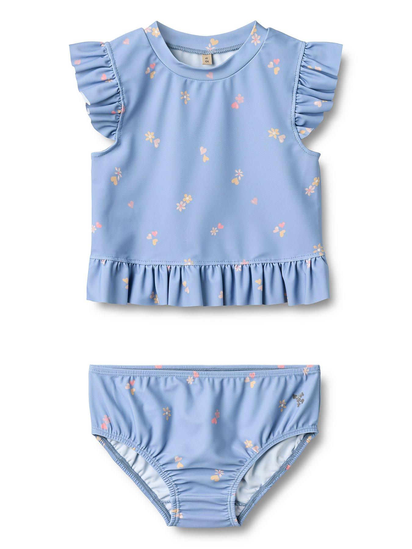 Wheat Girls Alma Heart Print 2 Piece Swim Set - Blue