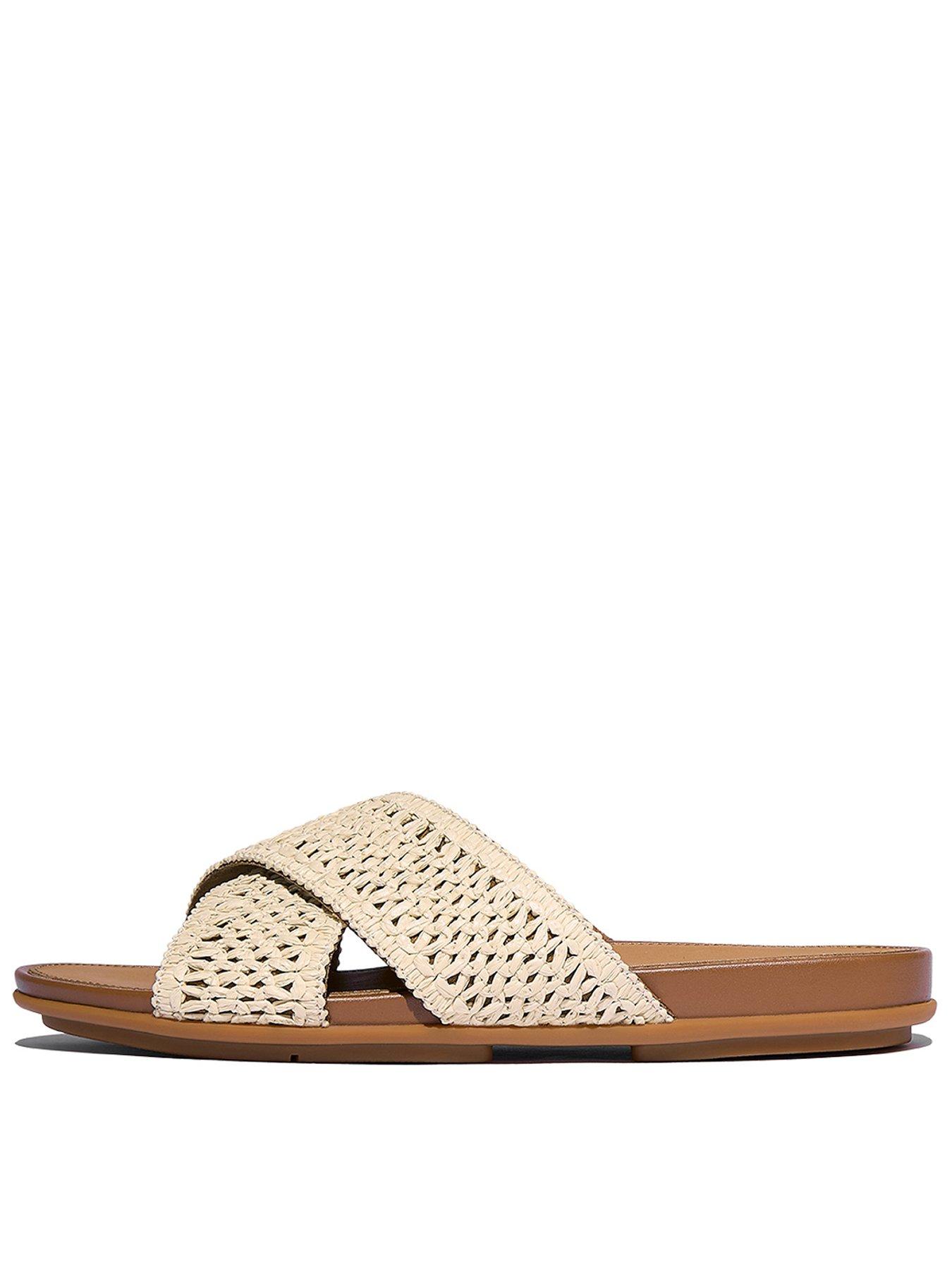 FitFlop Gracie Woven Cross Slides - Deep Tan/ivory