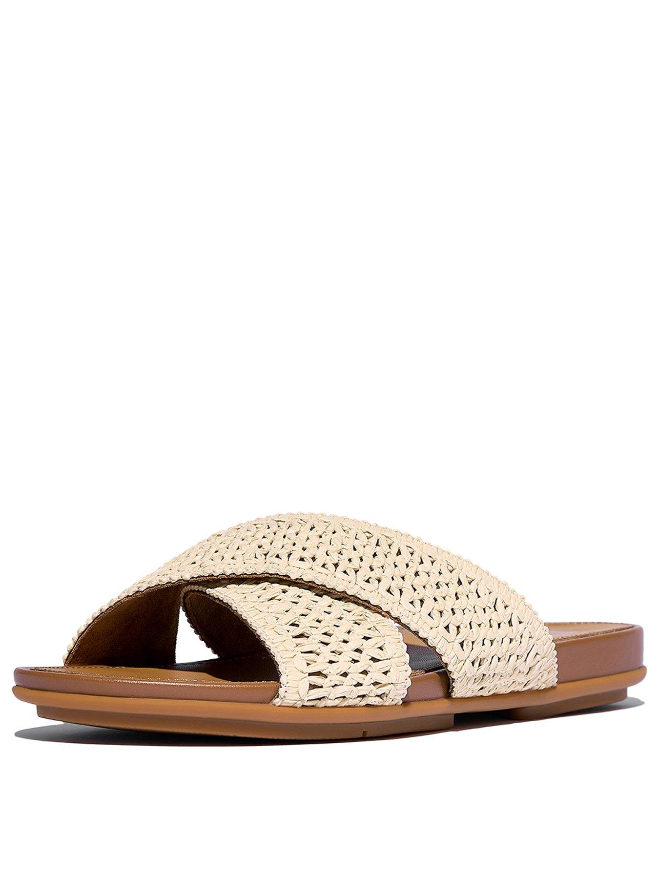  image of fitflop-gracie-woven-cross-slides-deep-tanivory