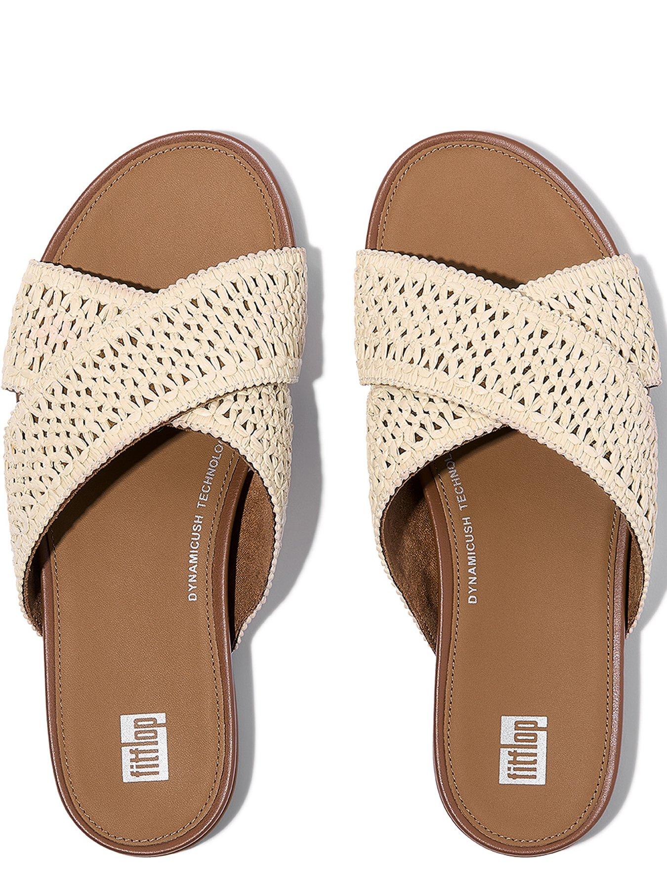  image of fitflop-gracie-woven-cross-slides-deep-tanivory