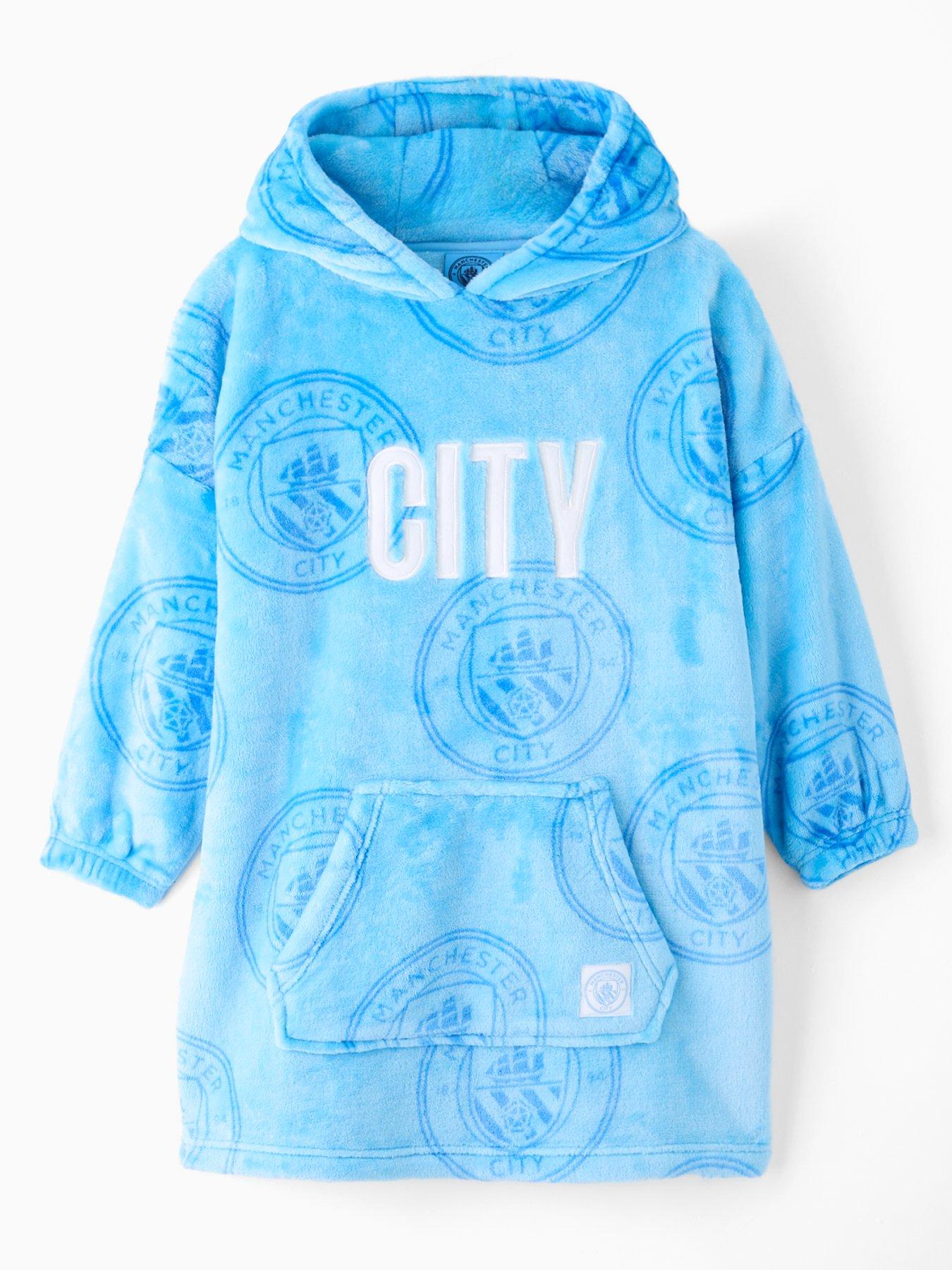 Manchester City FC Football Fleece Hooded Blanket - Blue