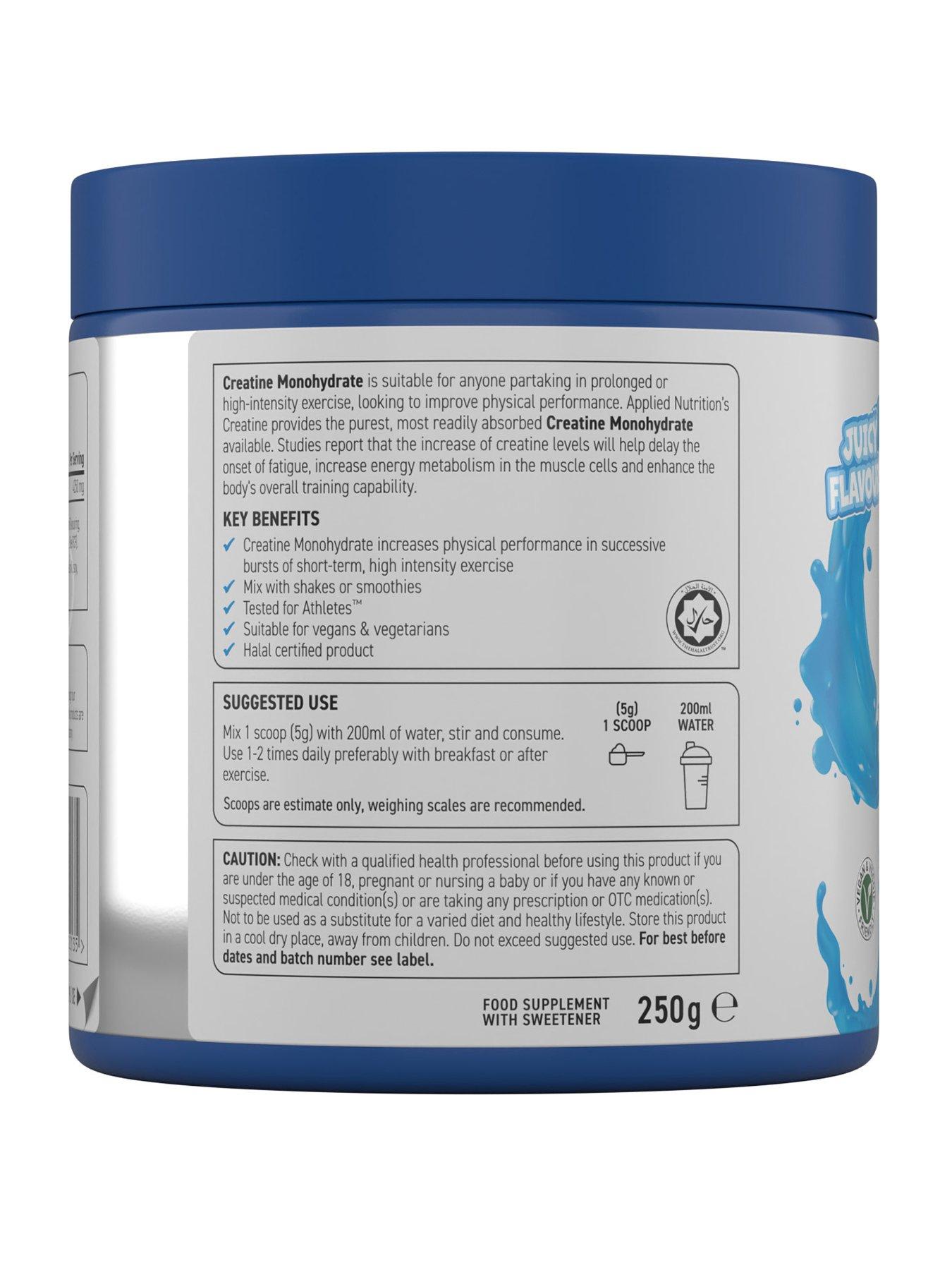  image of applied-nutrition-creatine-monohydrate-250g-50-servings-icy-blue-razz-flavour