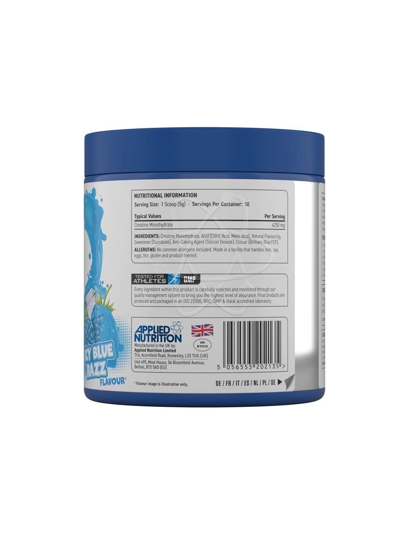  image of applied-nutrition-creatine-monohydrate-250g-50-servings-icy-blue-razz-flavour