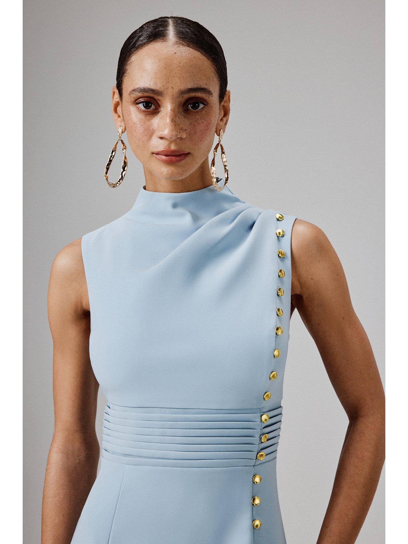  image of lavish-alice-high-neck-micro-shell-midi-dress-blue