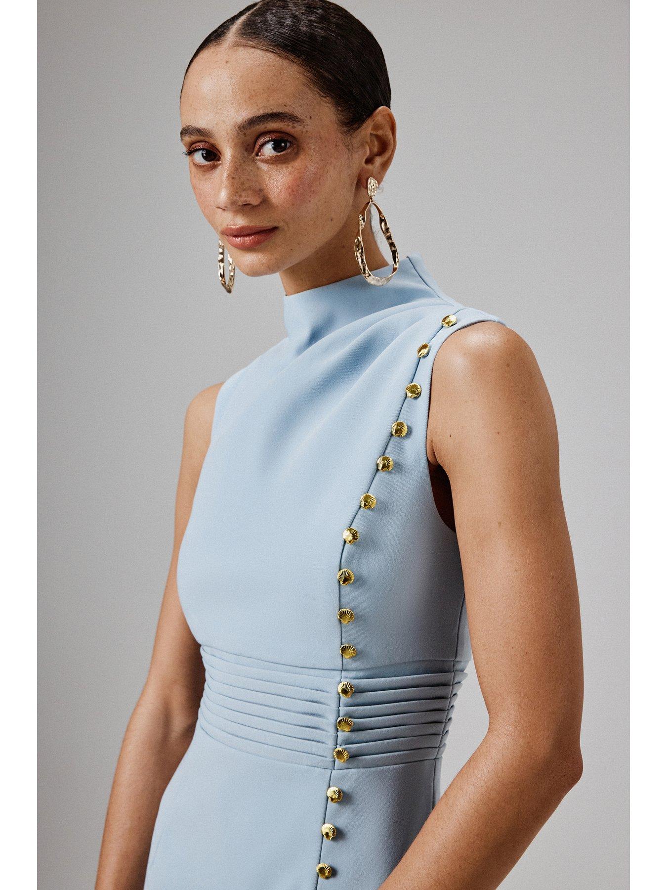  image of lavish-alice-high-neck-micro-shell-midi-dress-blue