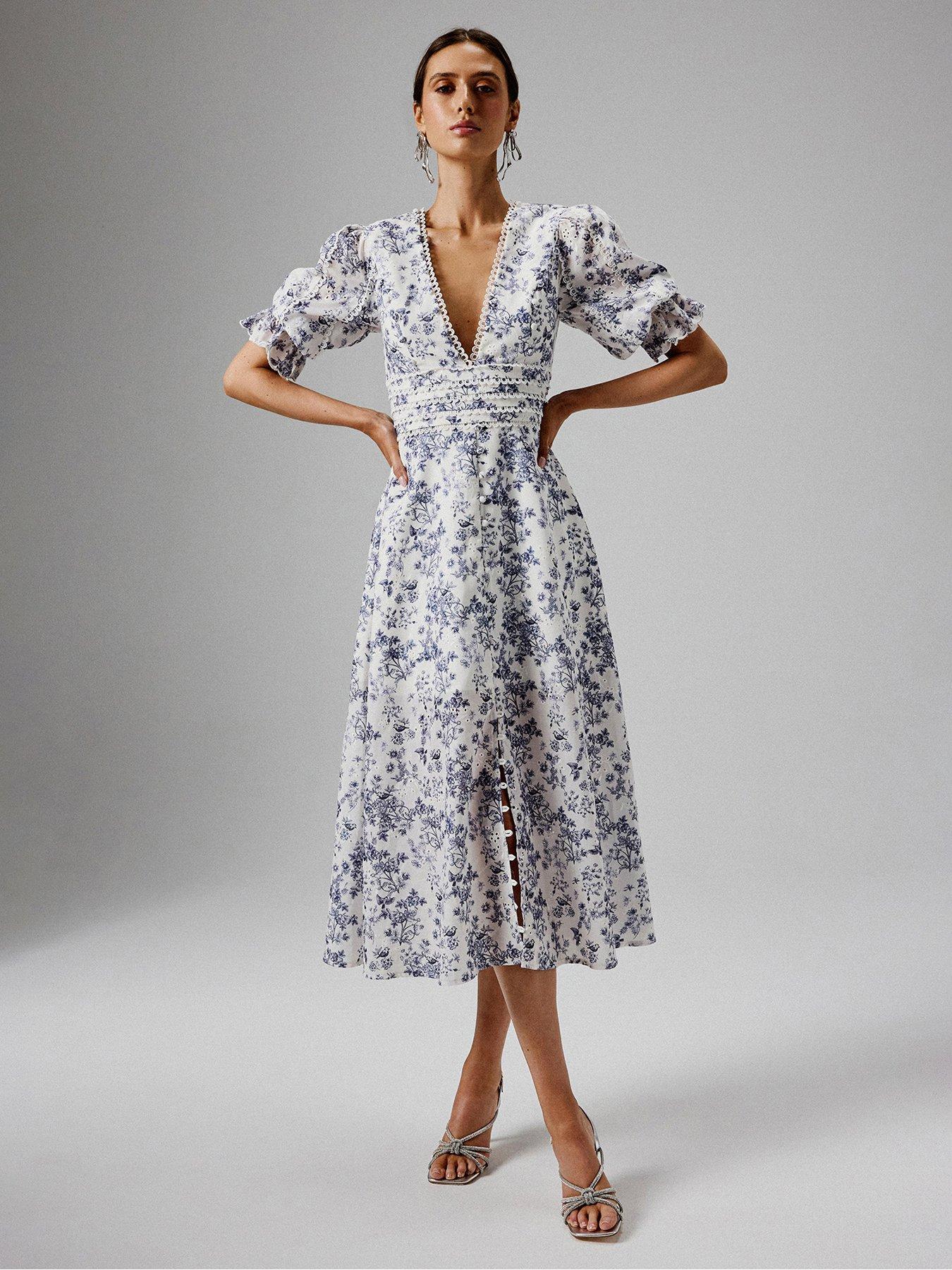 Lavish Alice Micro Button And Loop Detail Long Midi Dress - Blue |  Littlewoods