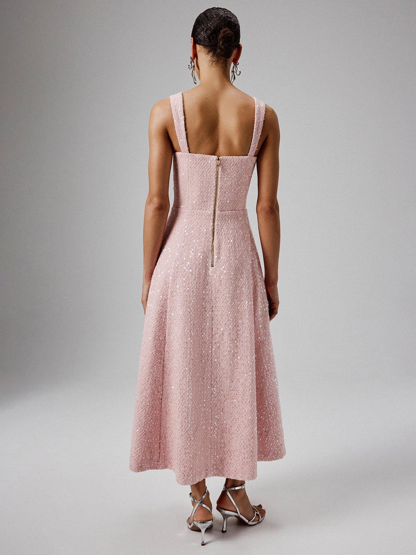 Lavish Alice Sequin Boucle A-line Pearl Embellished Midi Dress - Pink |  Littlewoods