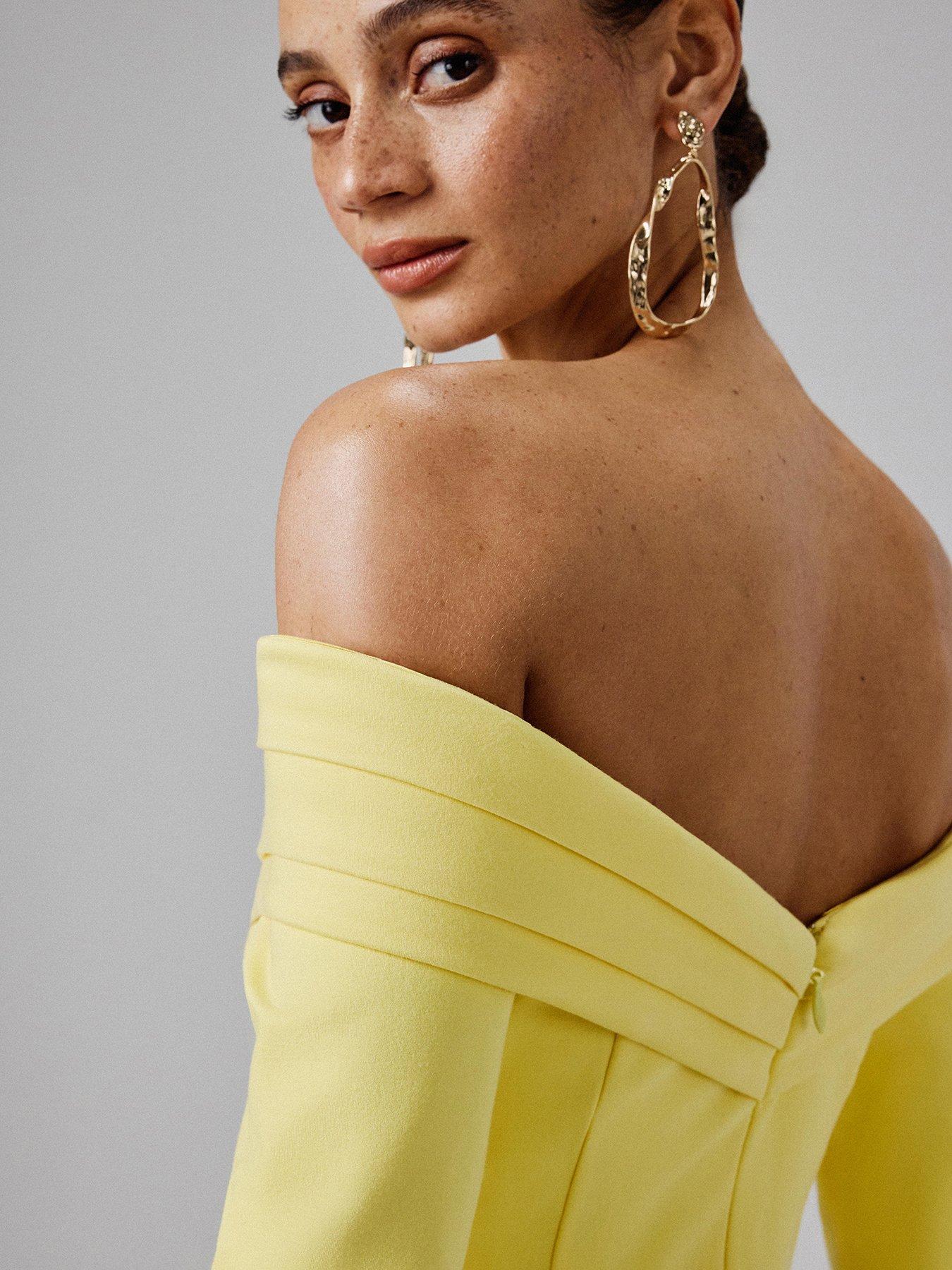 Lavish Alice Off Shoulder Fit And Flare Long Midi Dress - Yellow |  Littlewoods
