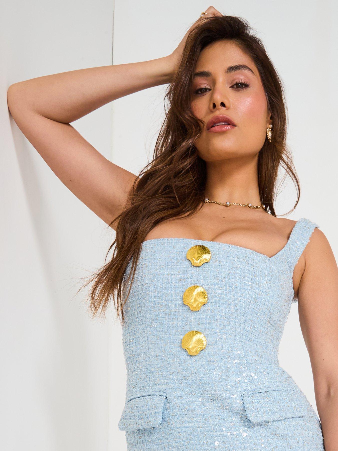 Lavish Alice Boucle Shell Midi Dress - Blue | Littlewoods