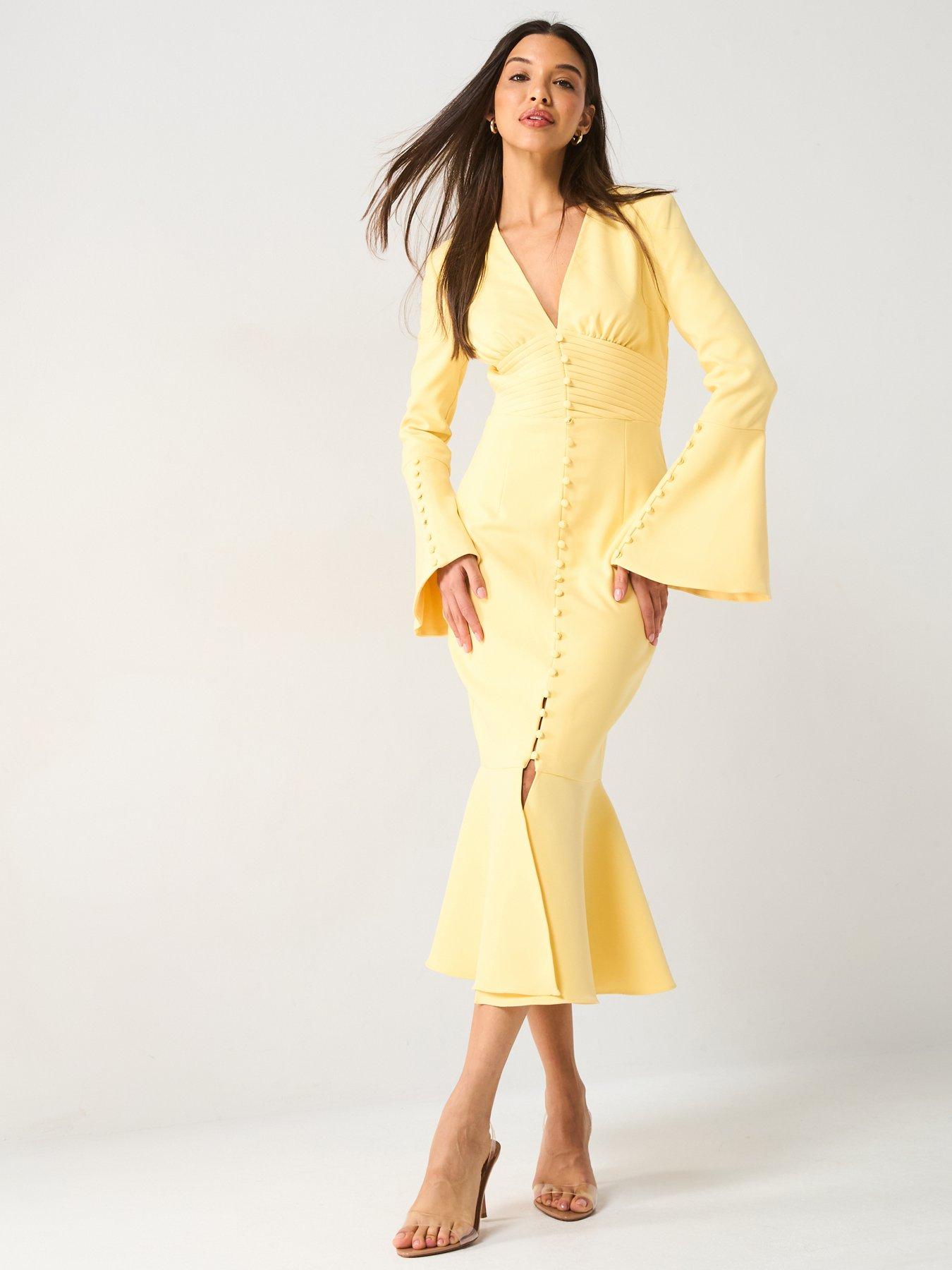lavish-alice-flared-micro-shell-button-long-midi-dress-yellow