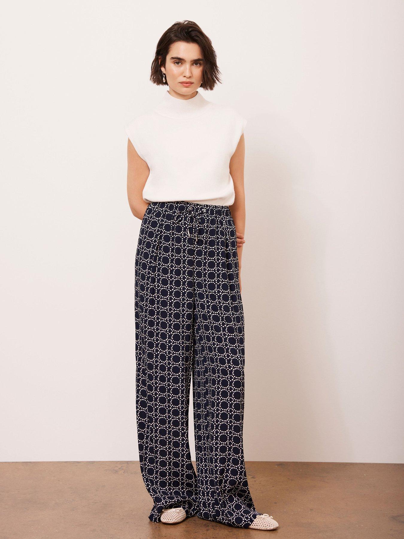 Mint Velvet Geometric Print Wide Leg Trousers Navy Littlewoods