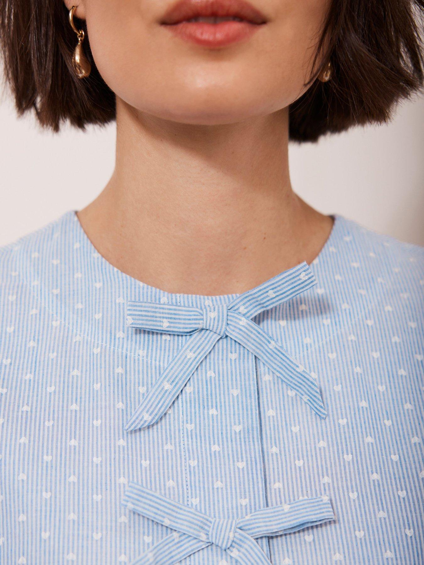  image of mint-velvet-striped-puff-sleeve-top-blue