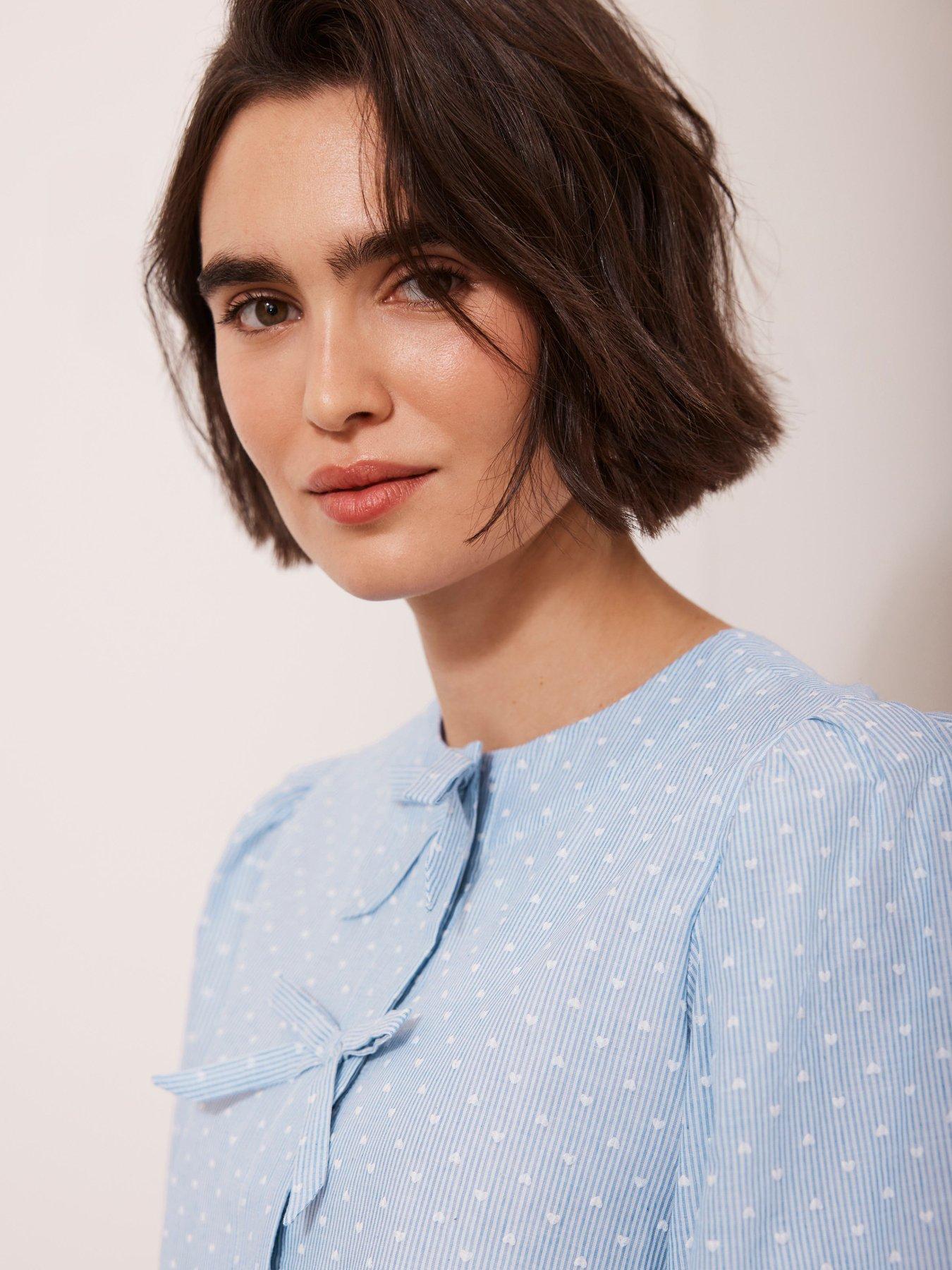 image of mint-velvet-striped-puff-sleeve-top-blue