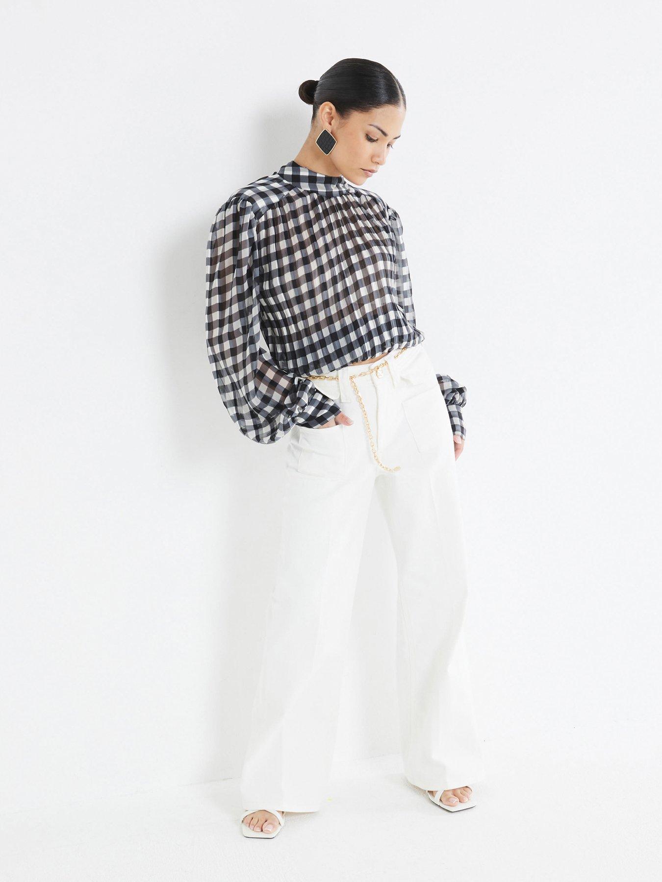 RI Petite High Rise Relaxed Flared Jeans - White