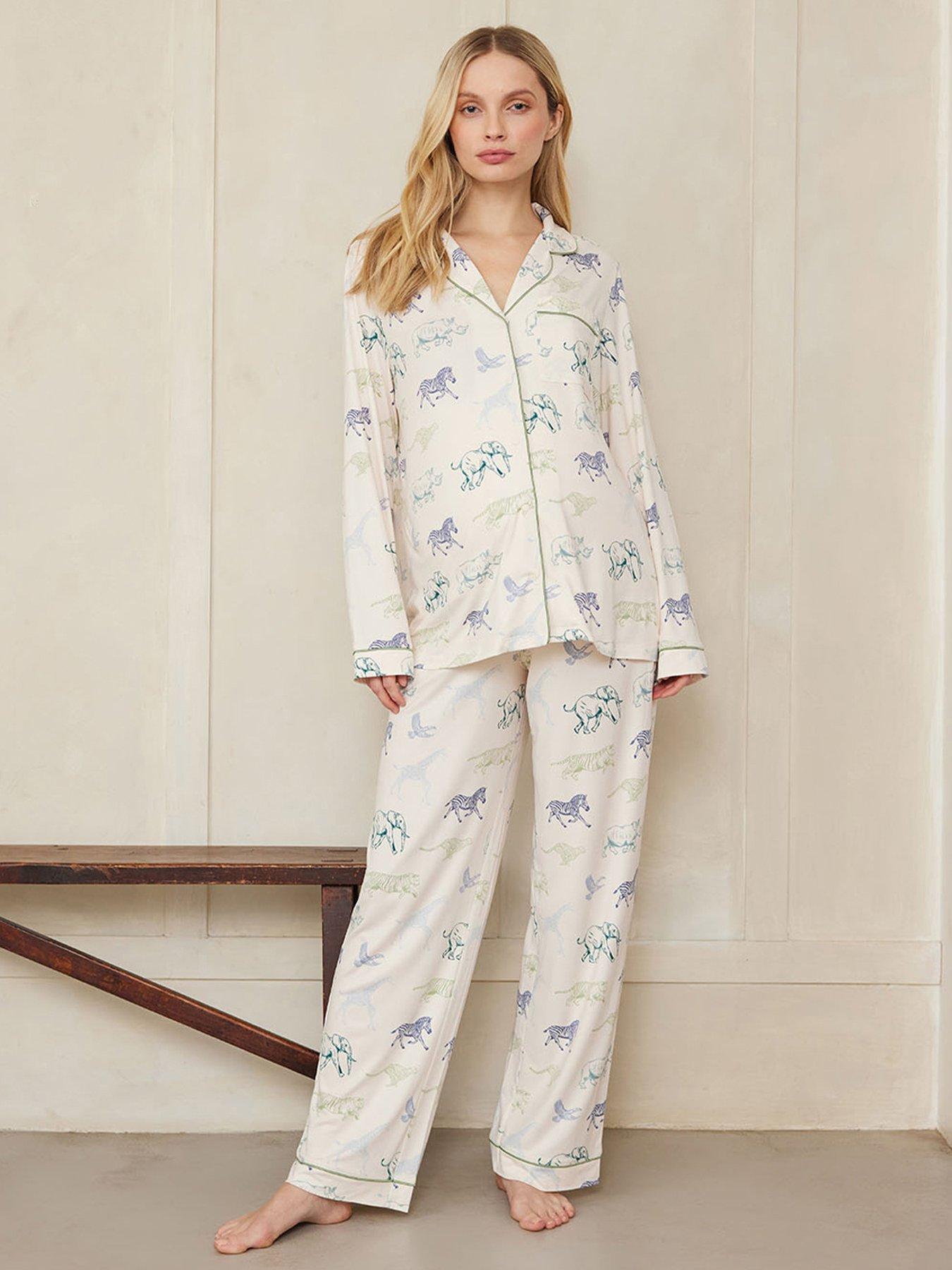undefined Maternity Racing Animals Print Long Pyjama Set - Off White