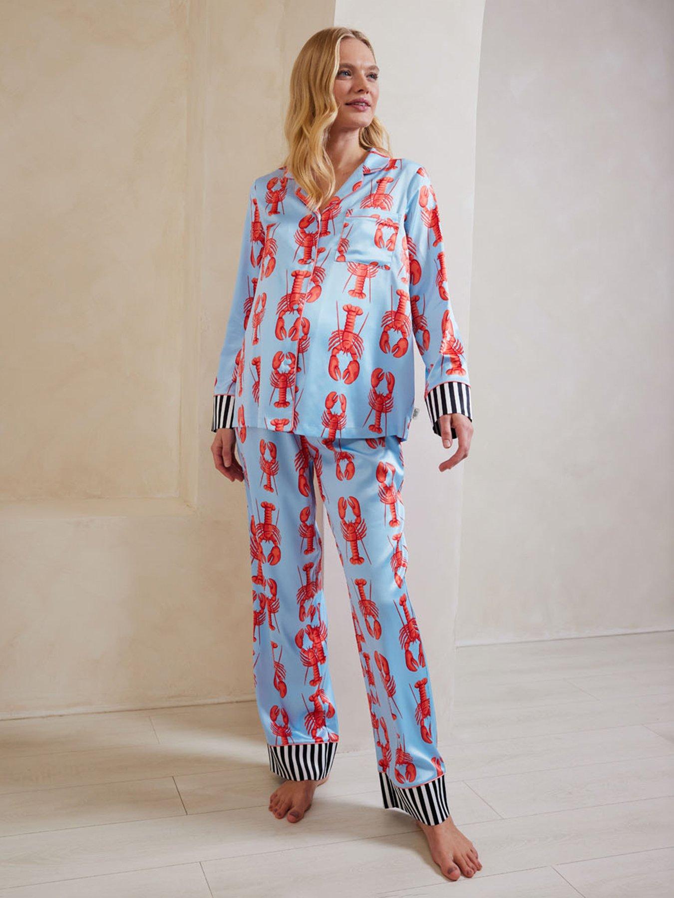 undefined Maternity Button Up Long Set - Blue Lobster Stripe
