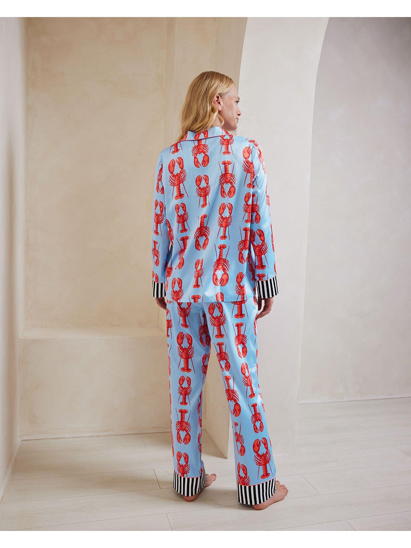 Image 2 of 5 of CHELSEA PEERS Maternity Button Up Long Set - Blue Lobster Stripe
