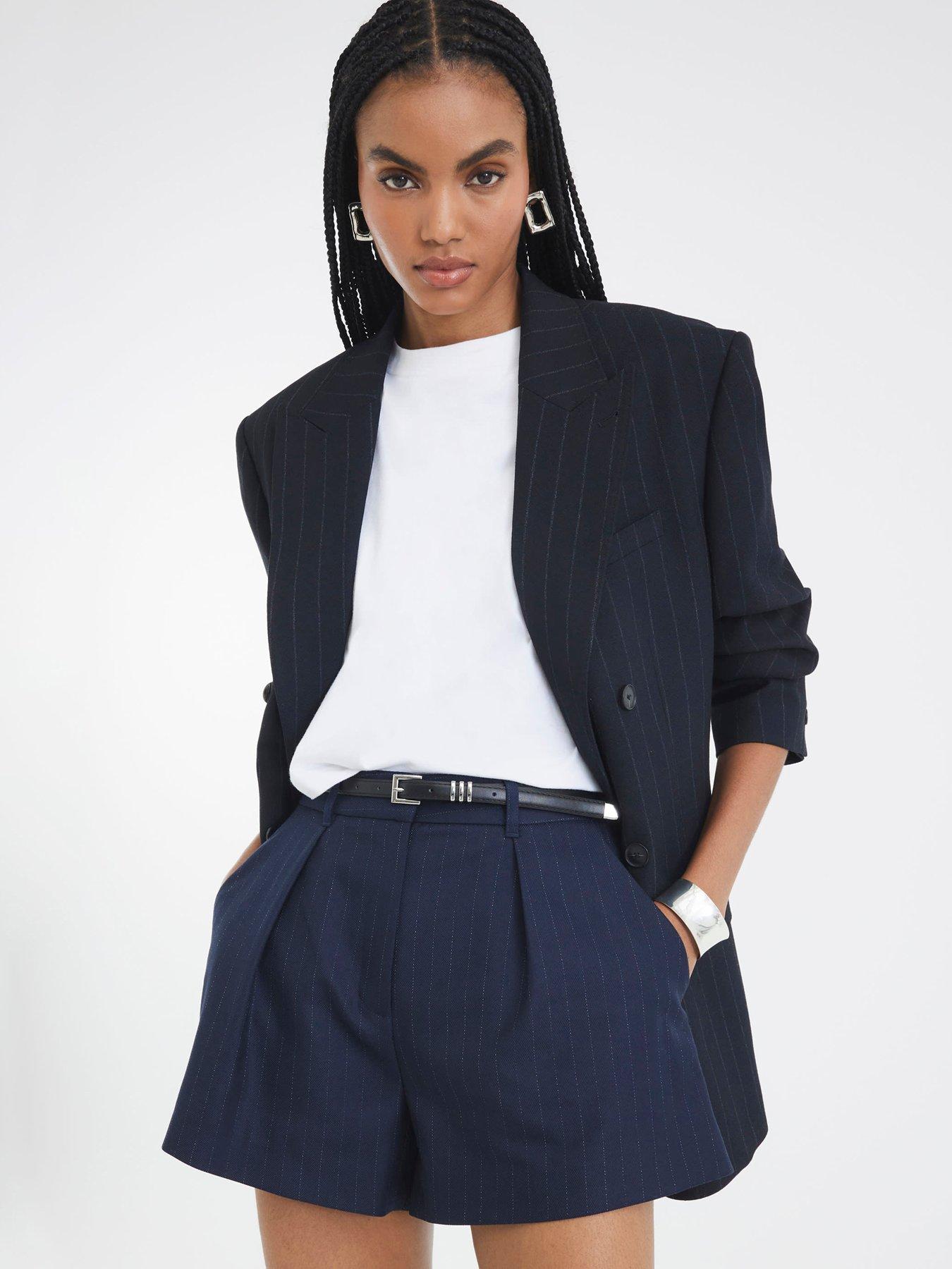 Image 1 of 4 of River Island Pinstripe Structured Short - Navy
