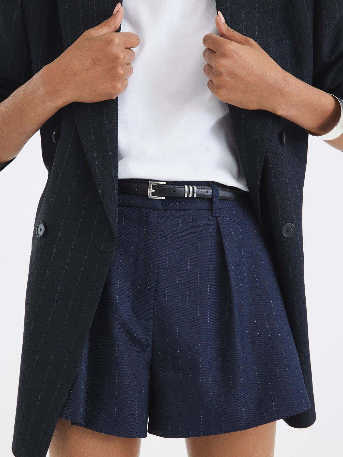 Image 4 of 4 of River Island Pinstripe Structured Short - Navy