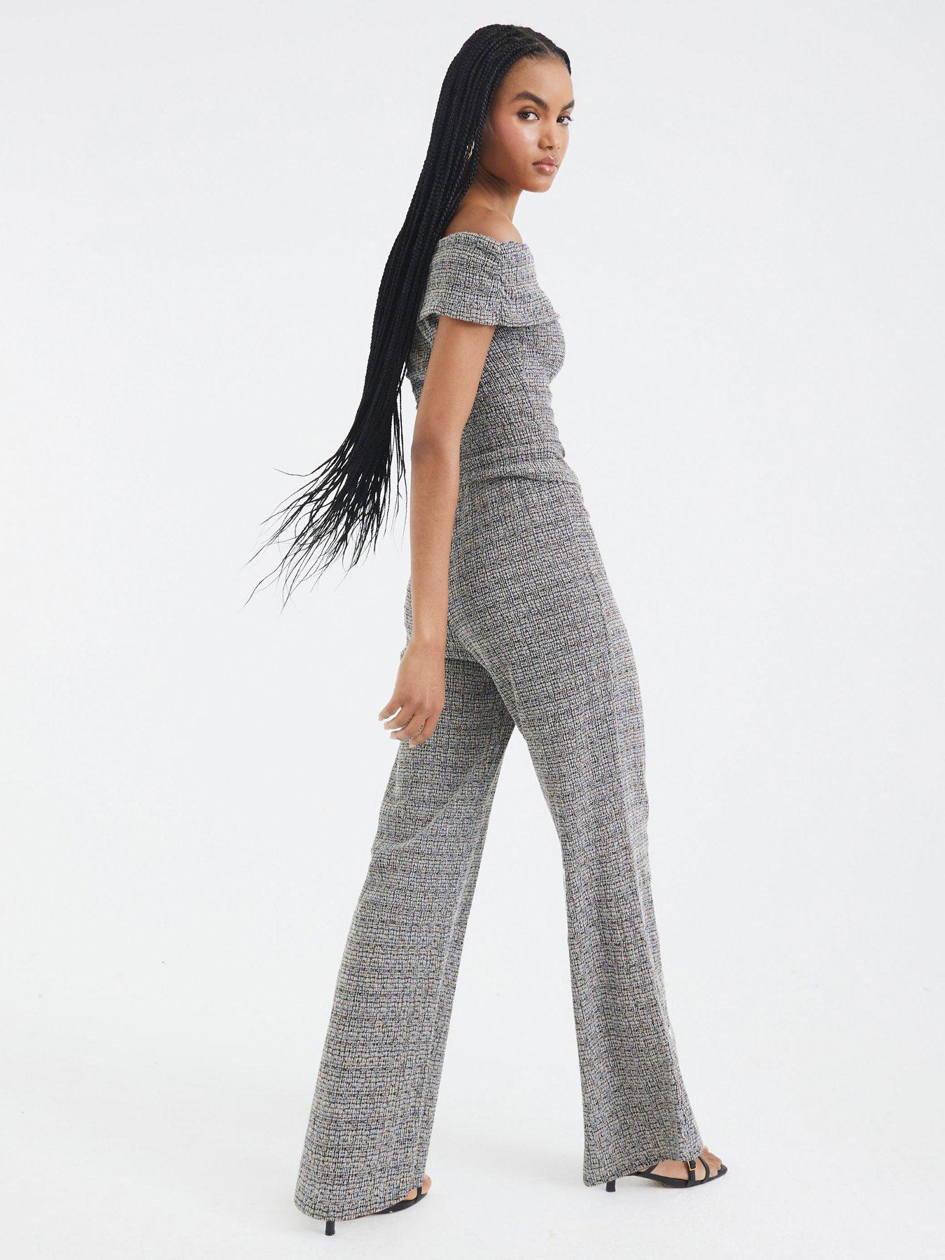  image of river-island-textured-wide-leg-trousers-set-light-grey
