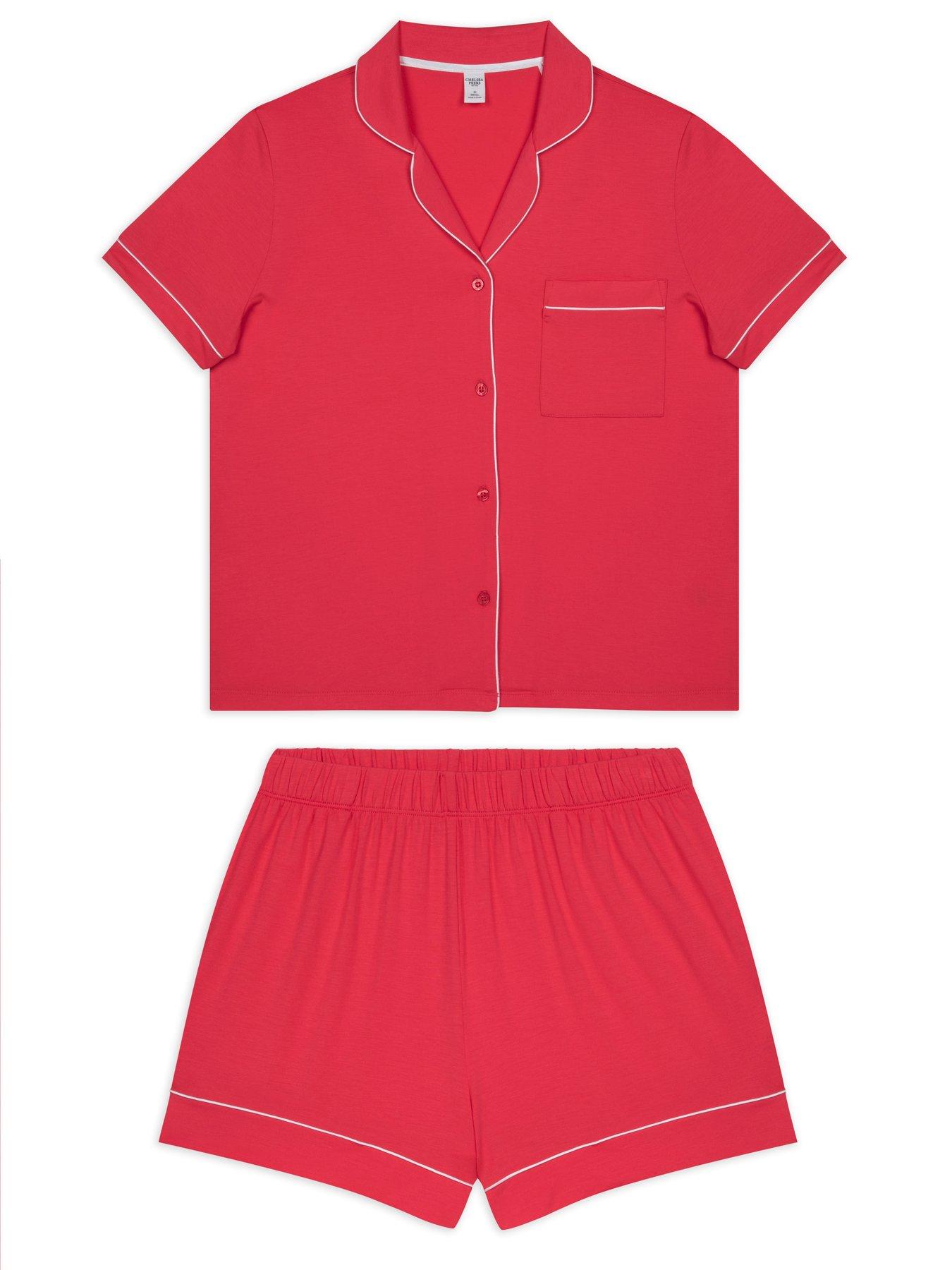  image of chelsea-peers-short-button-up-pyjama-set-bright-pink
