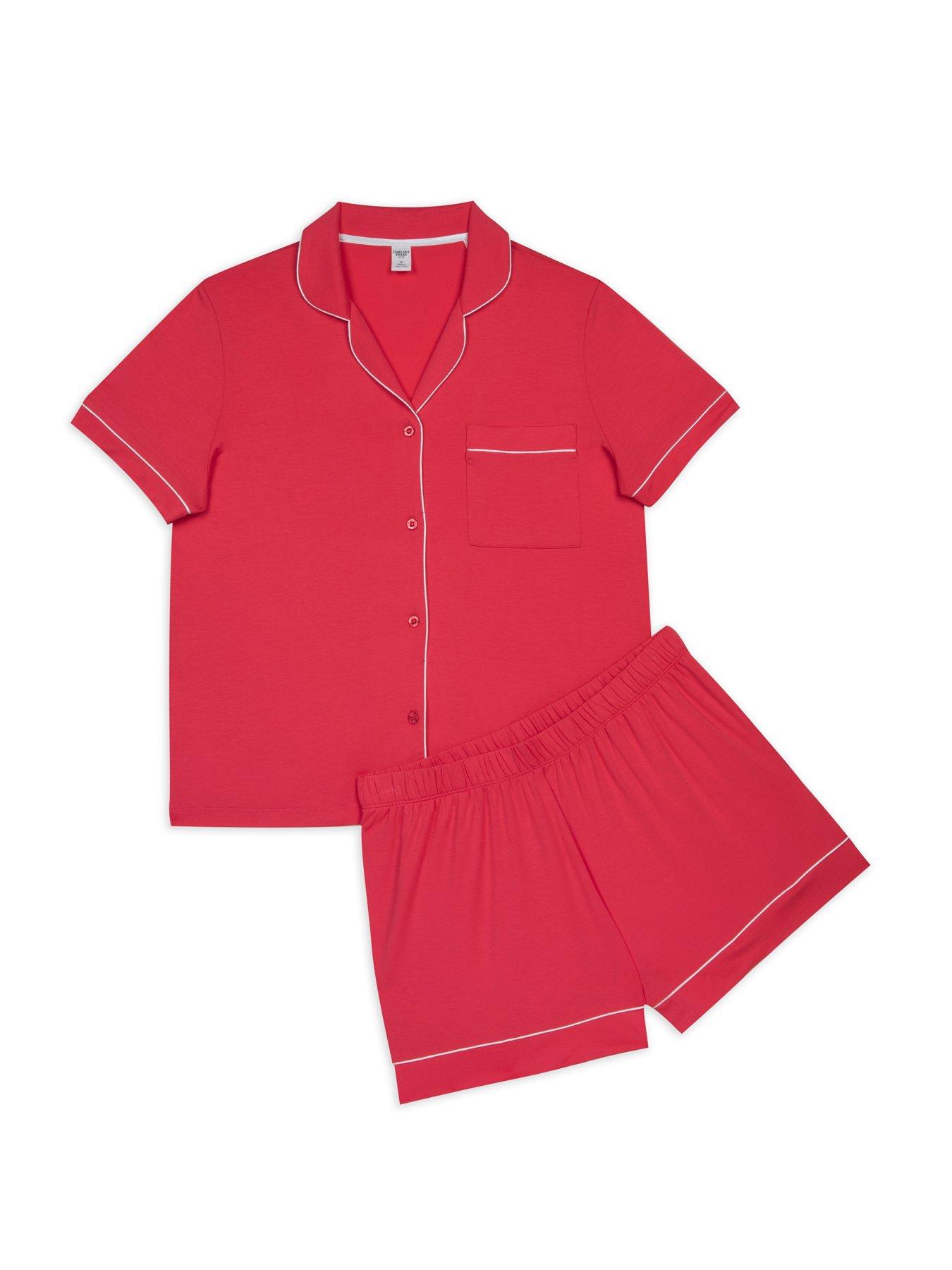  image of chelsea-peers-short-button-up-pyjama-set-bright-pink