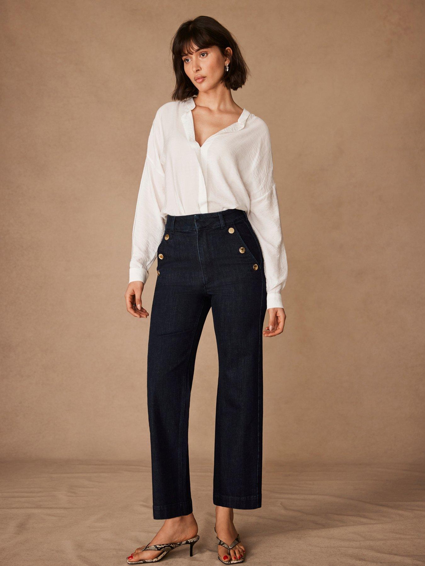 Mint Velvet Dark Indigo Tailored Crop Wide Jeans  - Navy