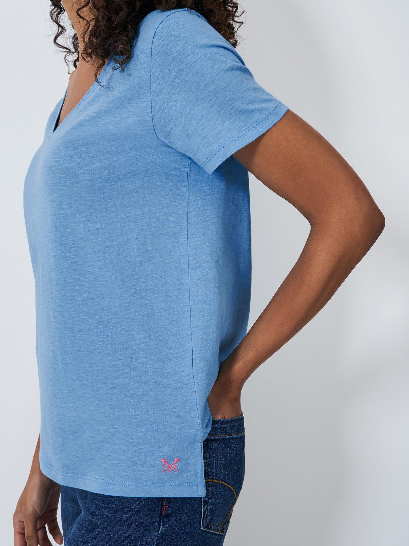  image of crew-clothing-slub-v-neck-t-shirt-blue