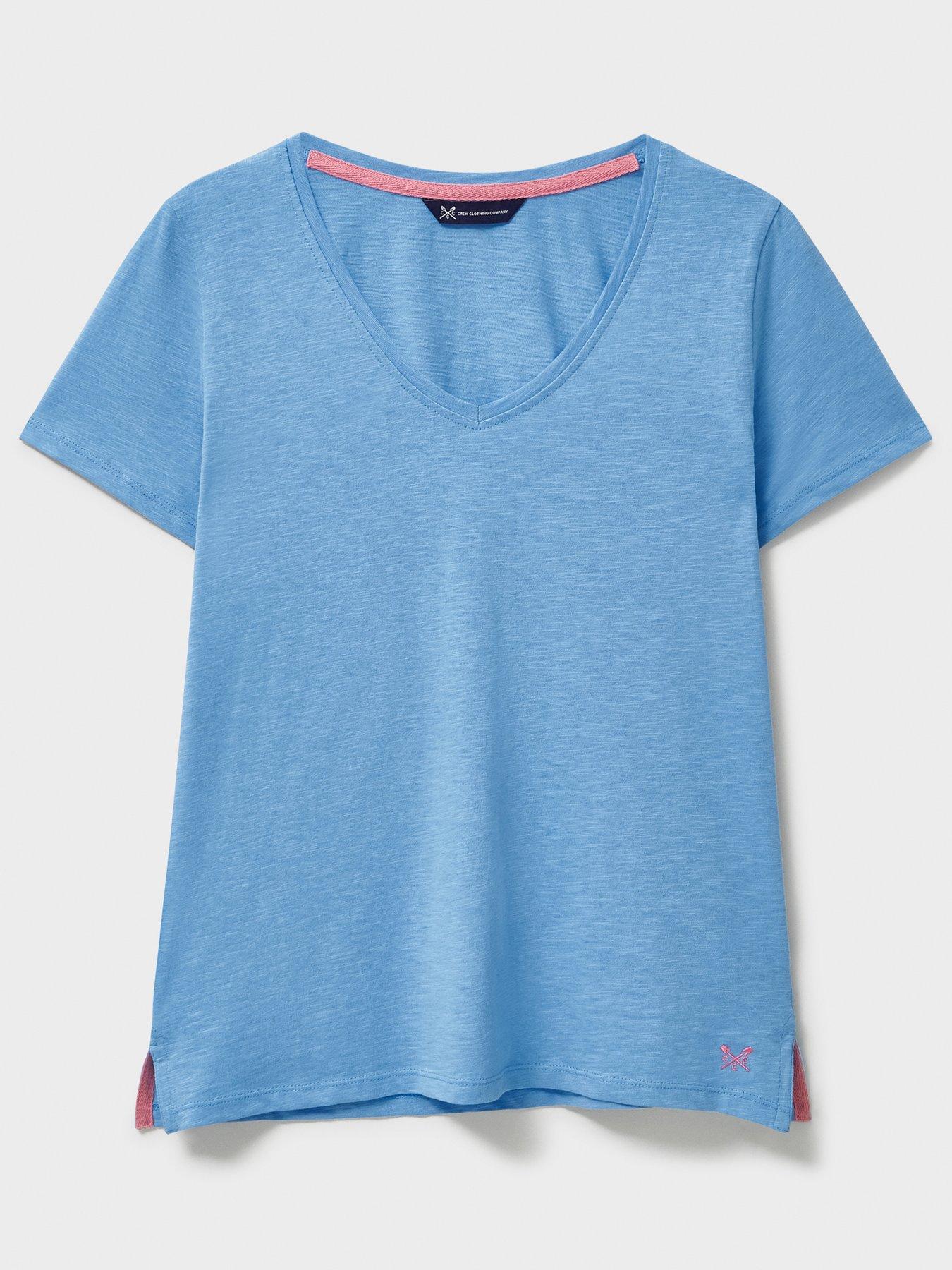  image of crew-clothing-slub-v-neck-t-shirt-blue