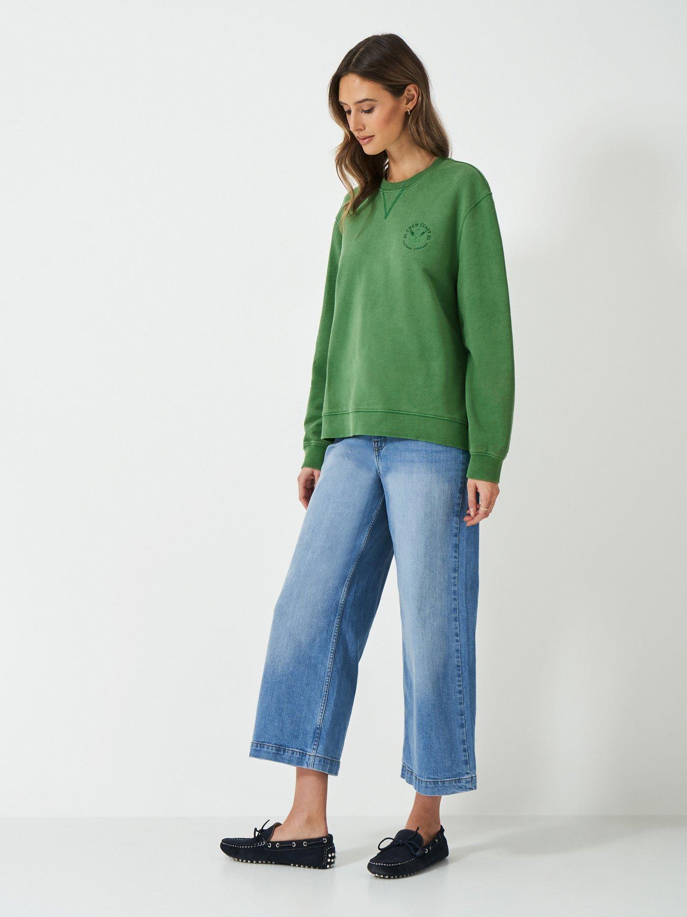  image of crew-clothing-pigment-dyed-neck-sweatshirt-green