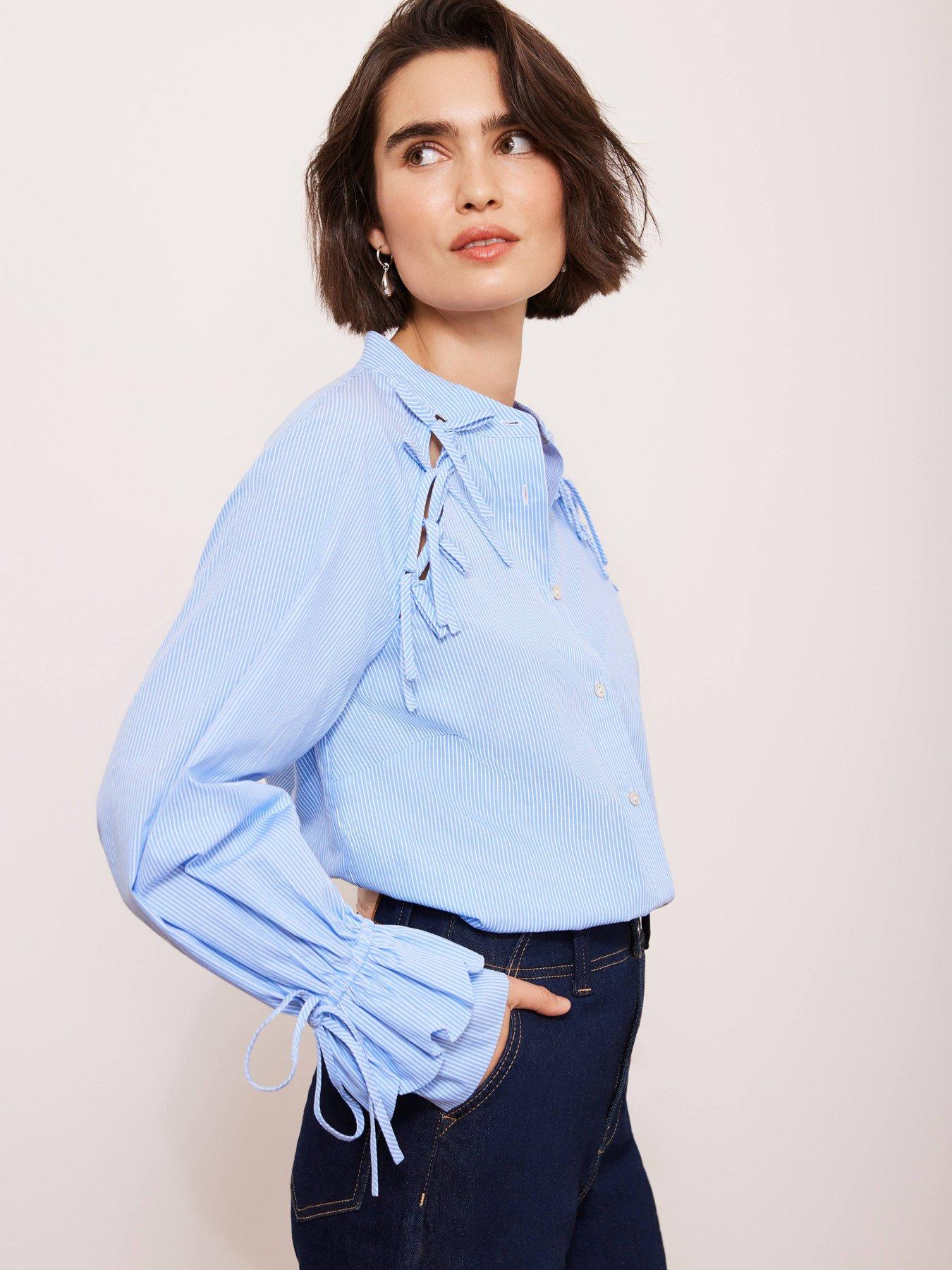  image of mint-velvet-striped-tie-detail-shirt-blue