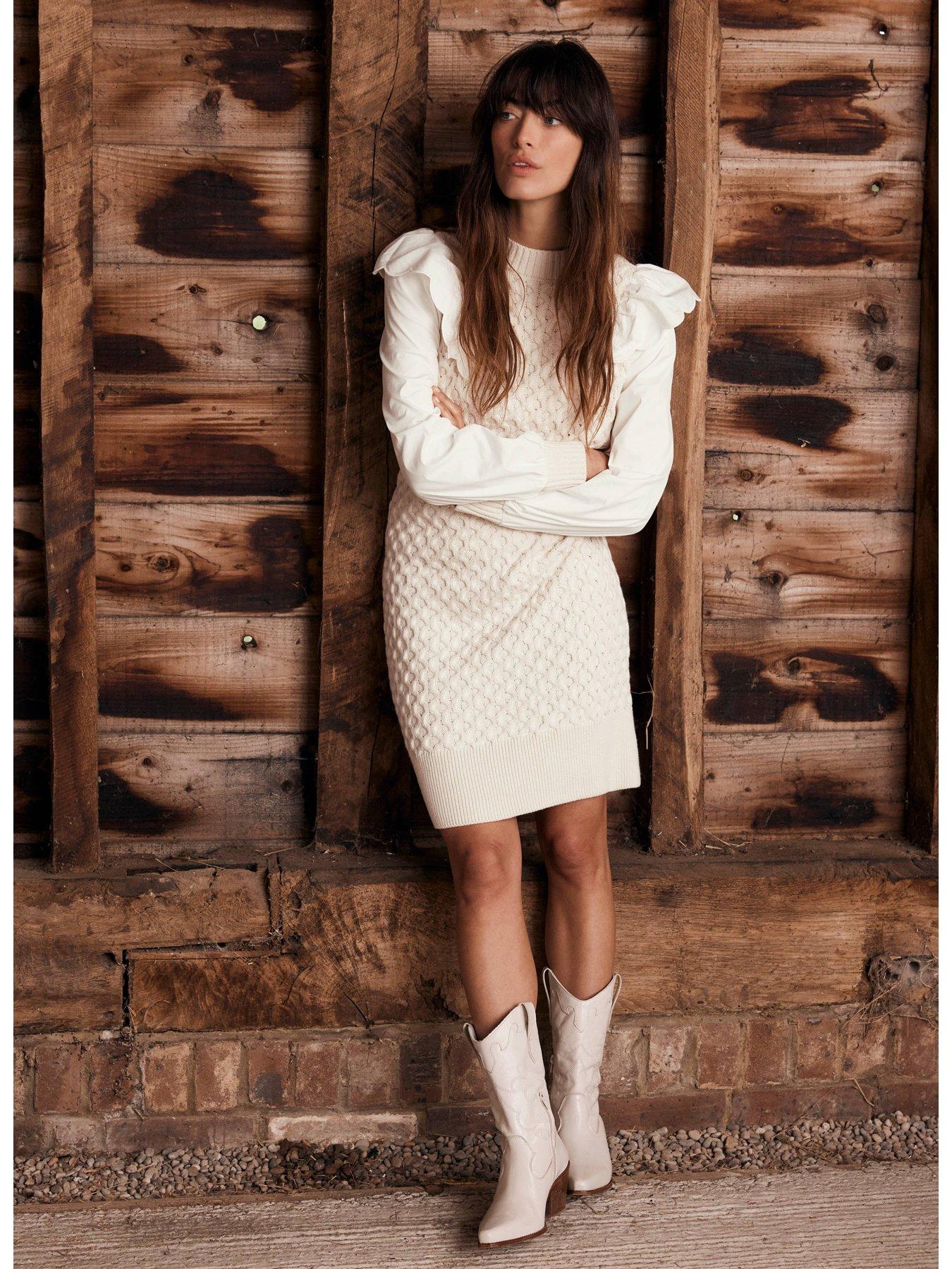 Mint Velvet Cream Cable Knit Mini Dress - Beige | Littlewoods