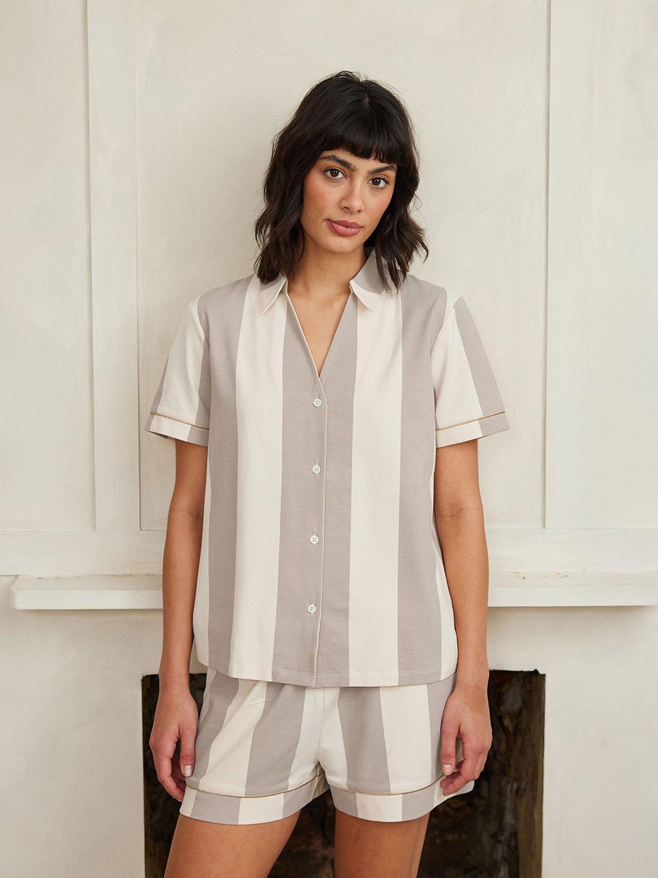 undefined Short Button Up Pyjama Set - Stripe