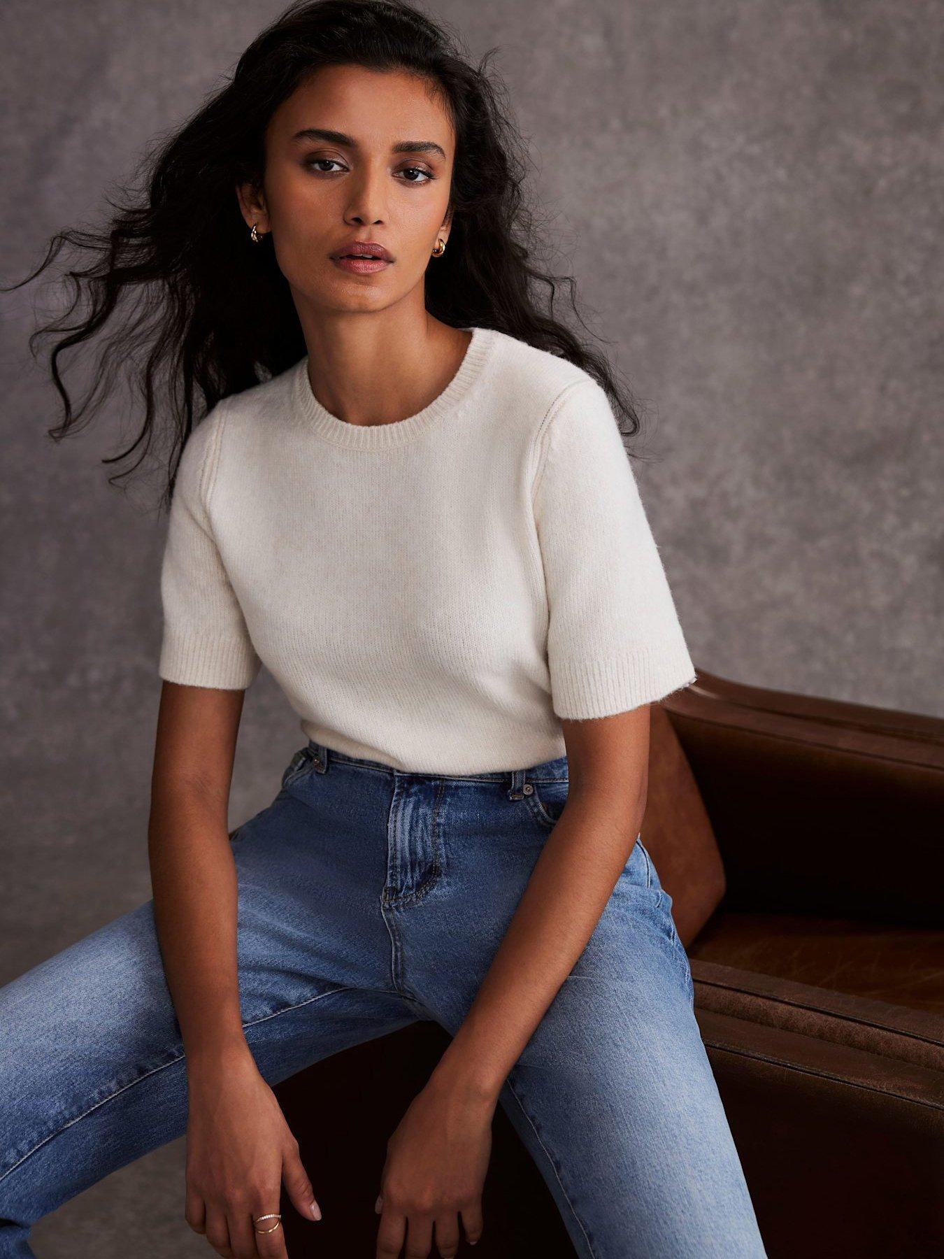 Image 2 of 5 of Mint Velvet Cream Fluffy Knitted T-Shirt - White