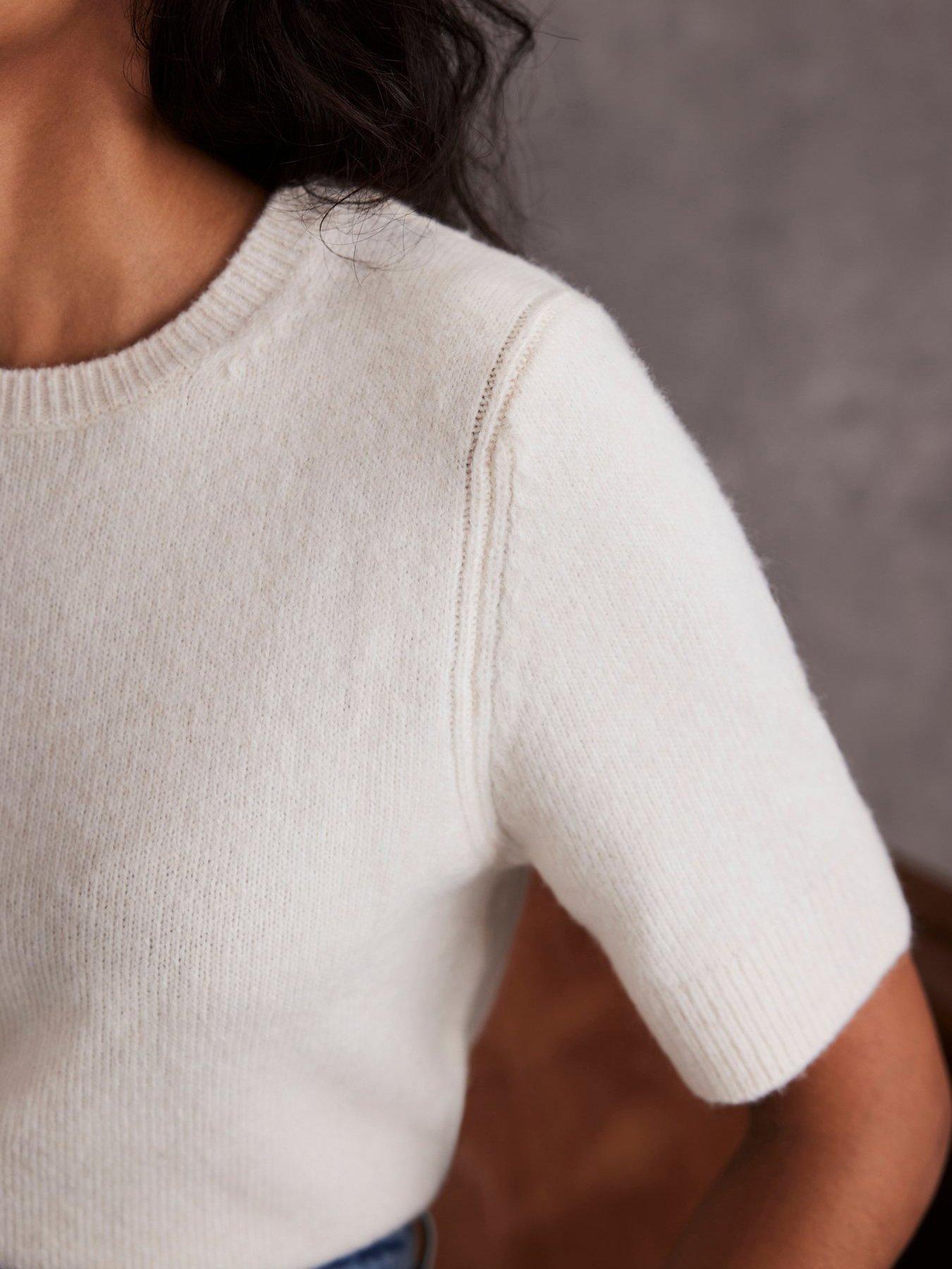Image 3 of 5 of Mint Velvet Cream Fluffy Knitted T-Shirt - White