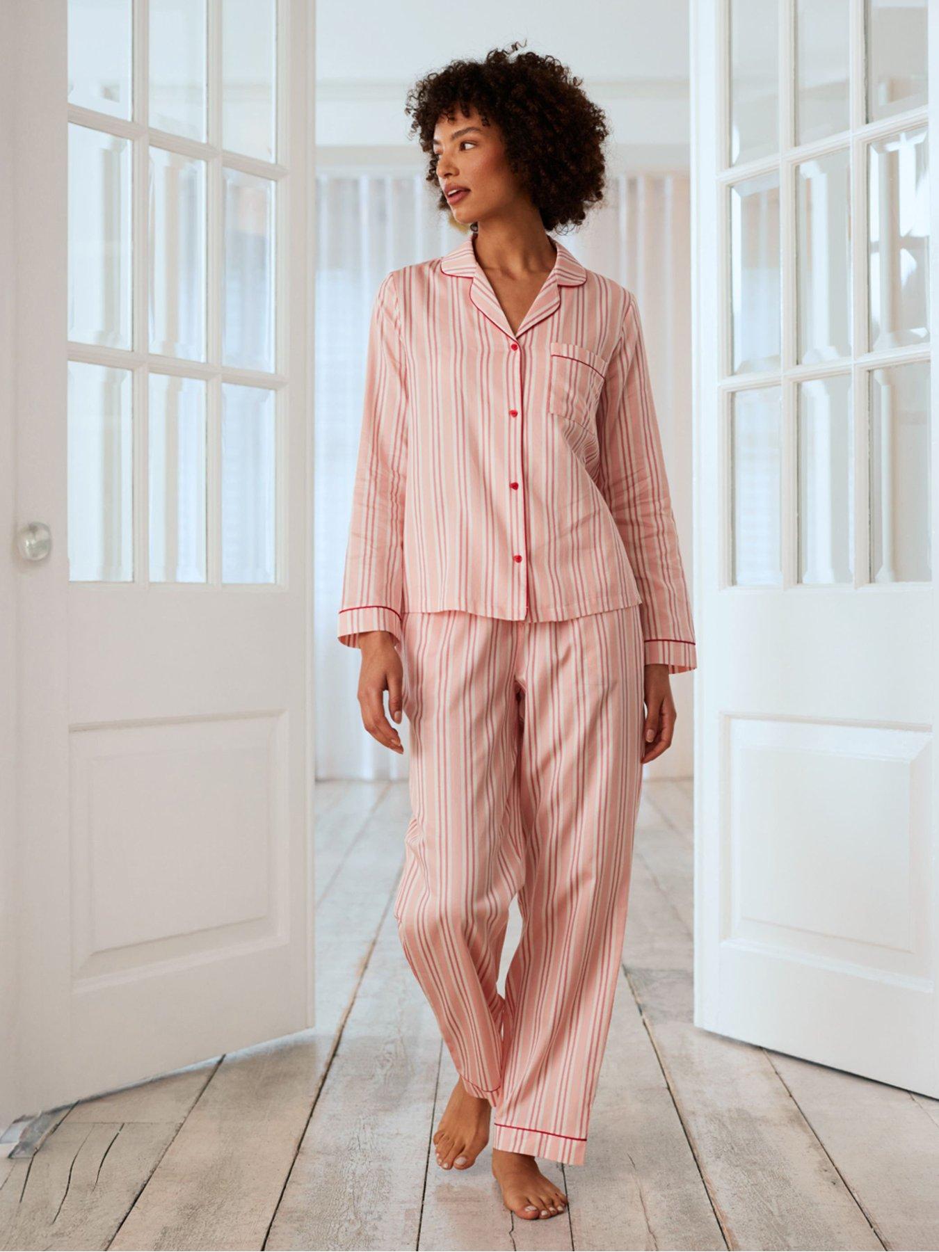  image of chelsea-peers-long-pyjama-set-striped-with-heart-buttons-pink