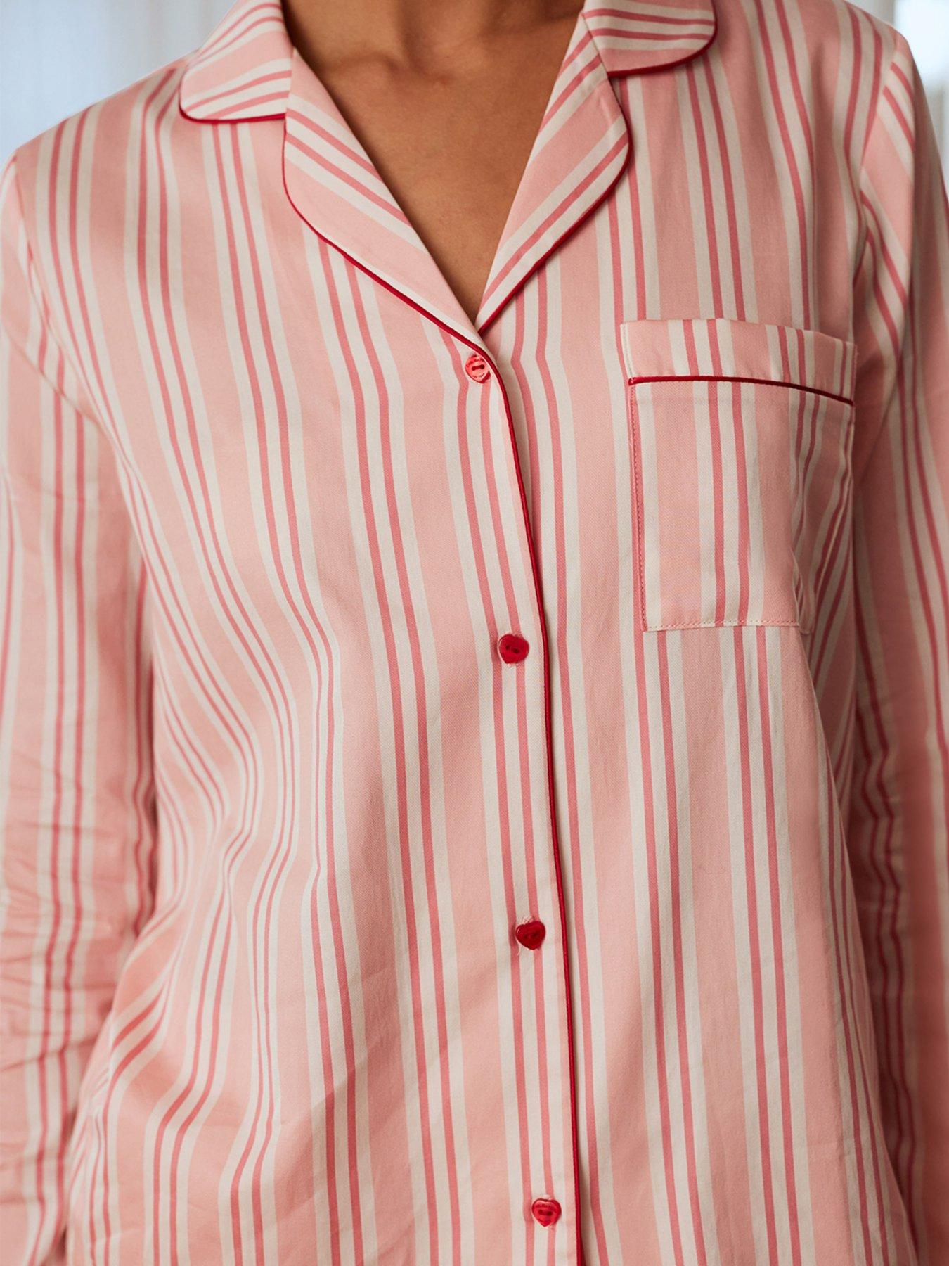  image of chelsea-peers-long-pyjama-set-striped-with-heart-buttons-pink