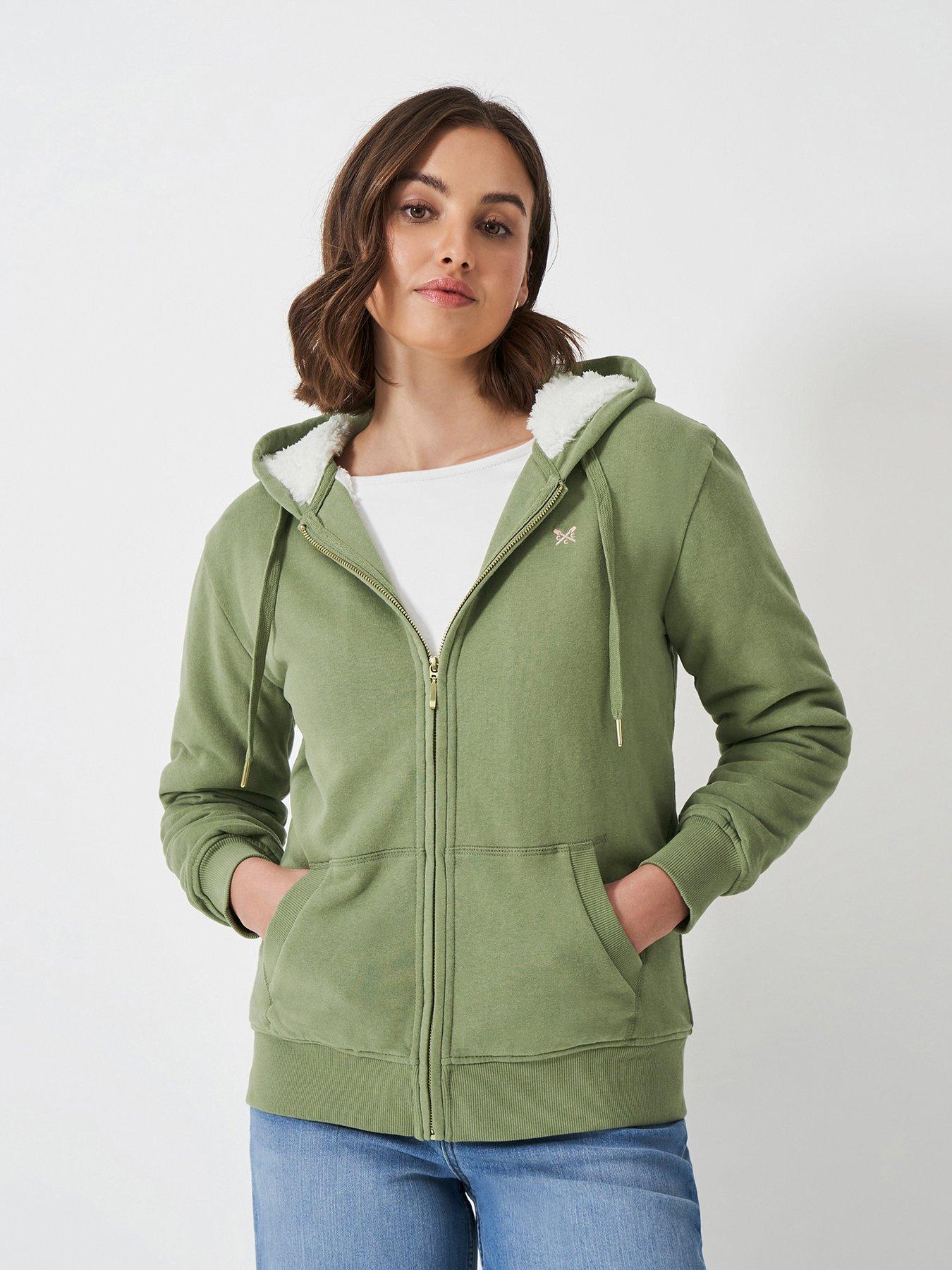  image of crew-clothing-borg-lined-zip-through-hoodie-green