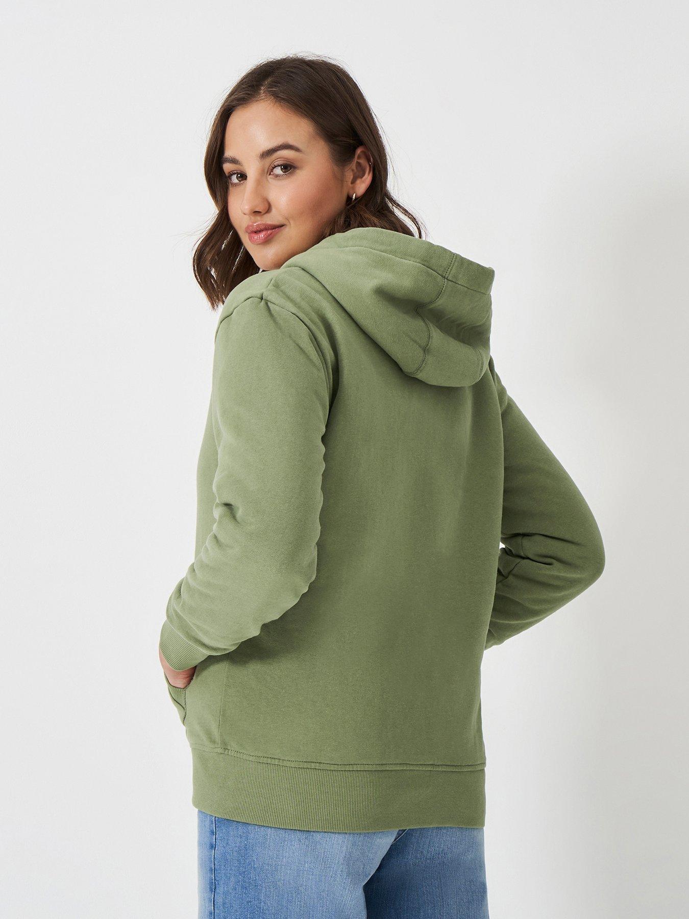  image of crew-clothing-borg-lined-zip-through-hoodie-green