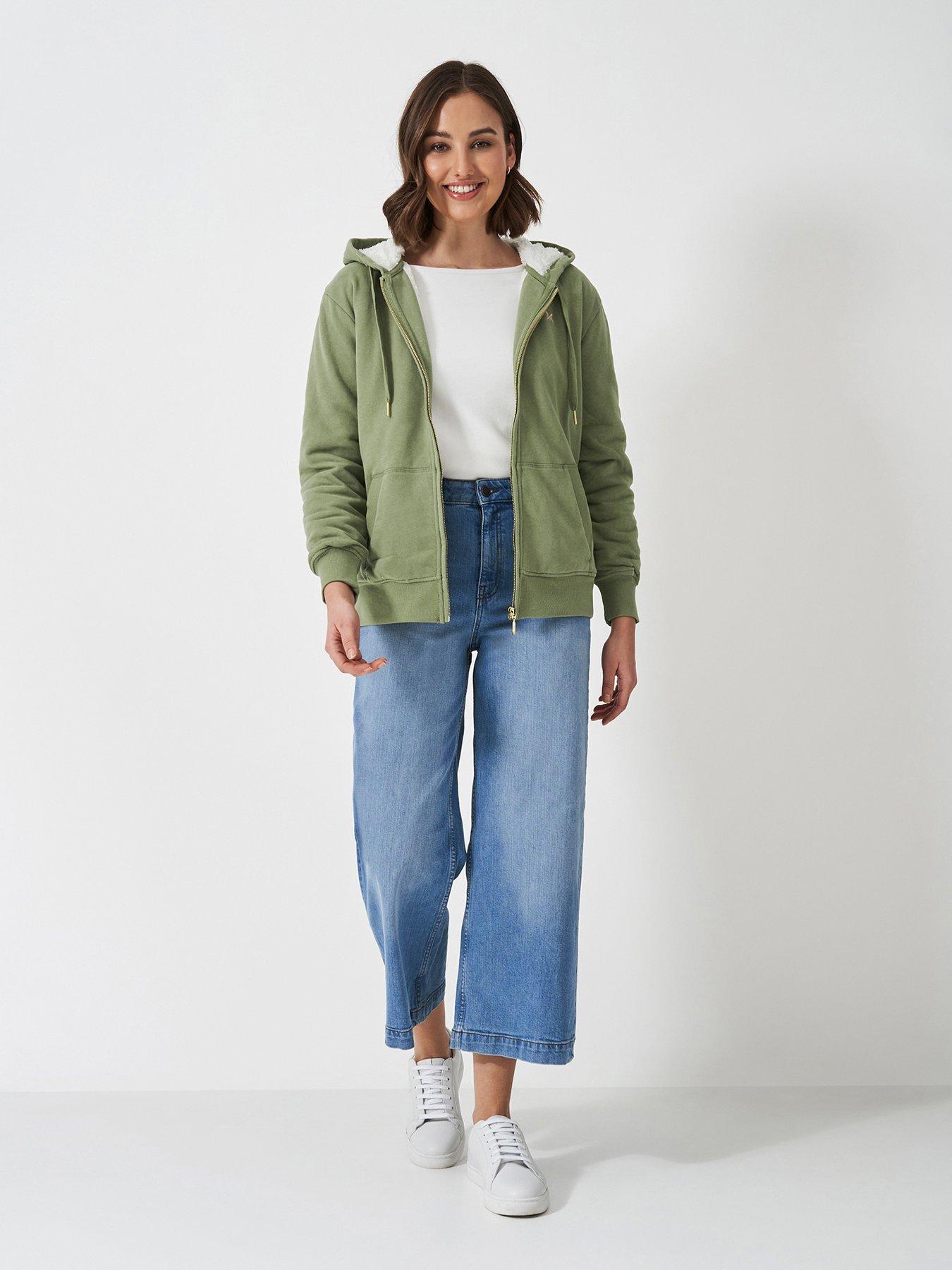  image of crew-clothing-borg-lined-zip-through-hoodie-green