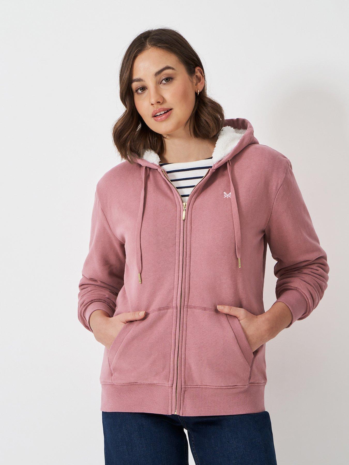  image of crew-clothing-borg-lined-zip-through-hoodie-pink