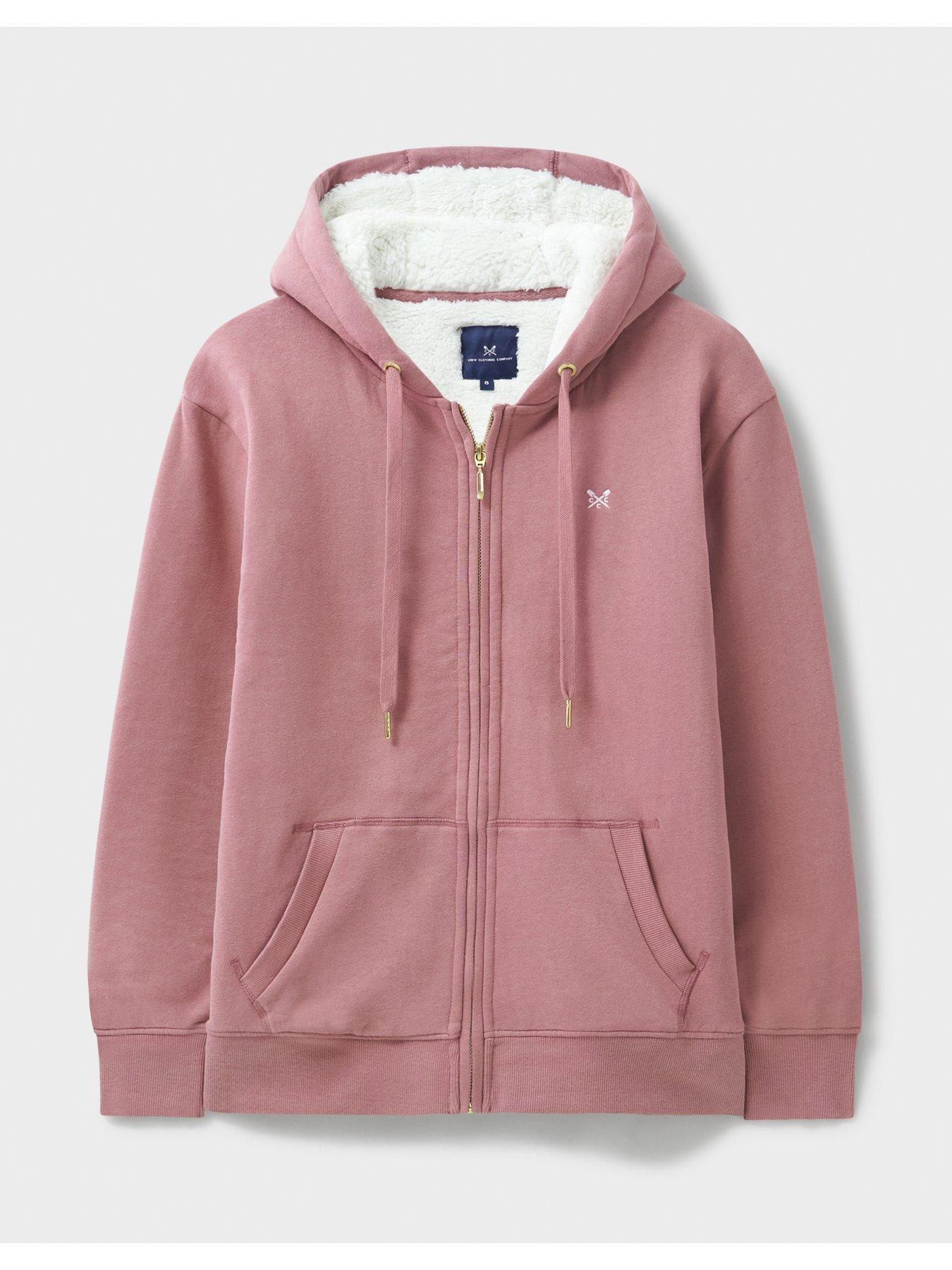  image of crew-clothing-borg-lined-zip-through-hoodie-pink