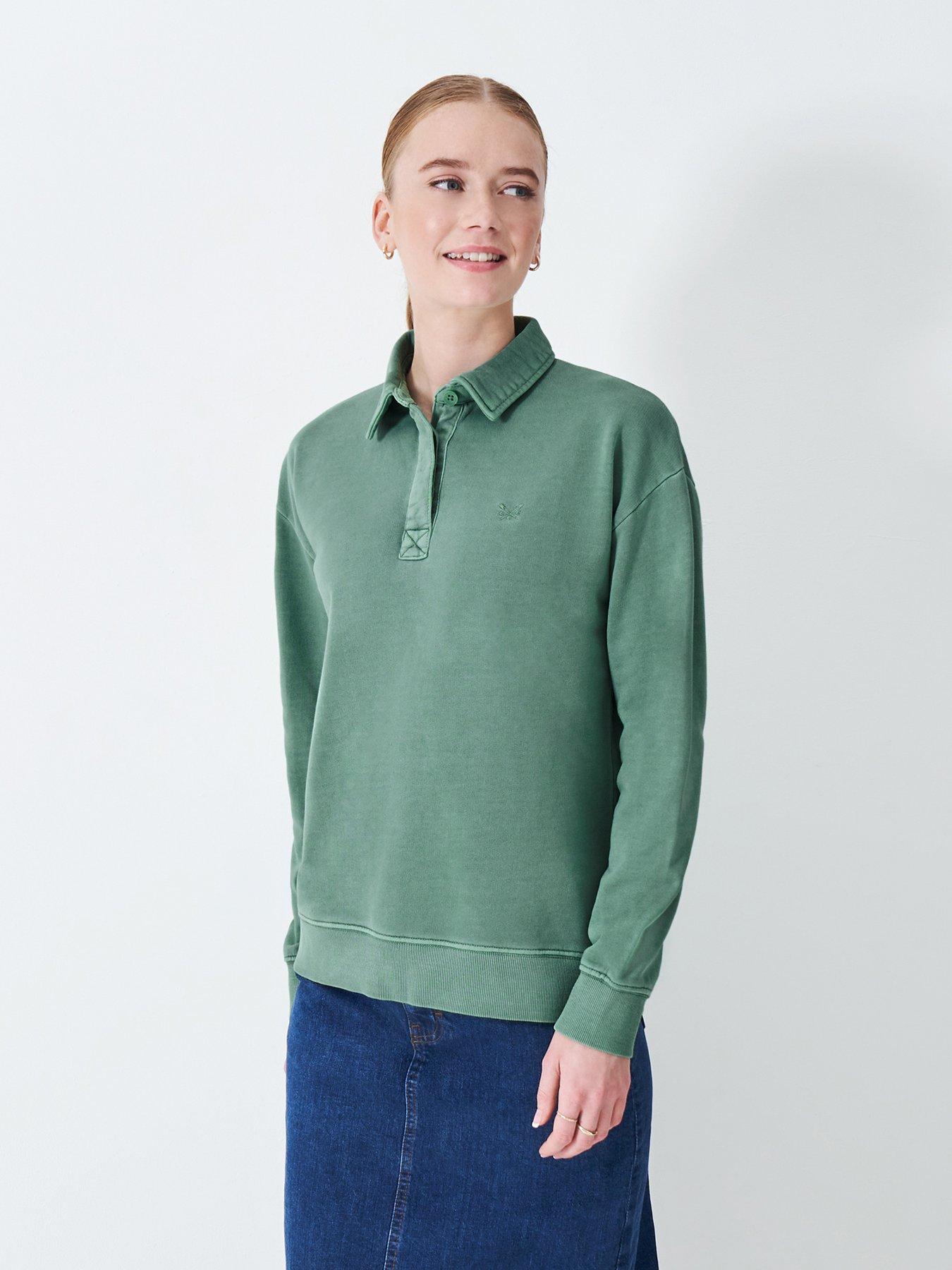  image of crew-clothing-pigment-dyed-rugby-sweatshirt-green